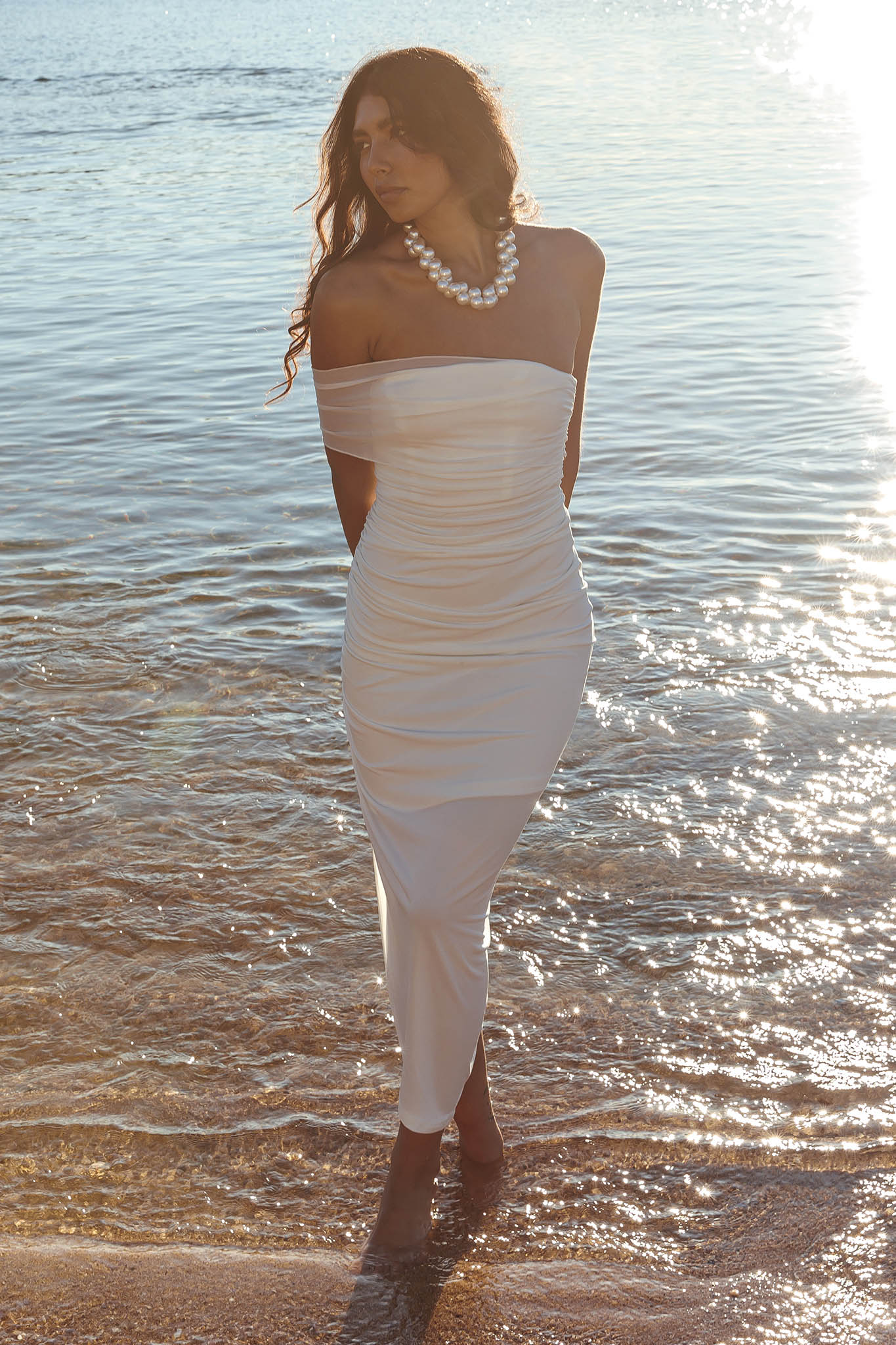 Matches One Shoulder Bodycon Maxi Dress White by Selfie Leslie