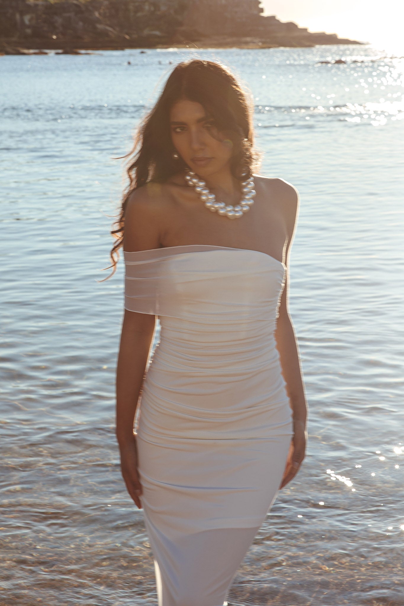 Matches One Shoulder Bodycon Maxi Dress White by Selfie Leslie