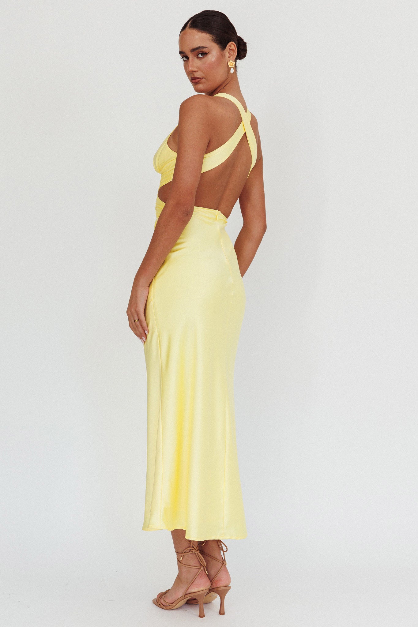 On And On Crossover Cut-Out Maxi Dress Lemon by Selfie Leslie