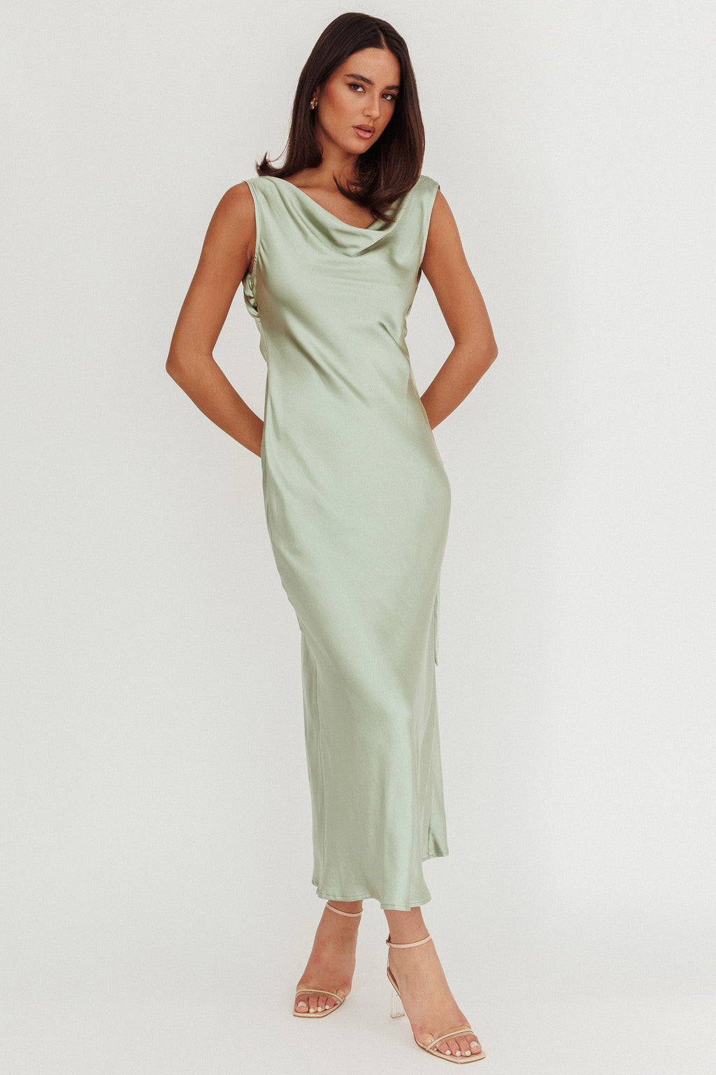 Take Care Backless Sash Maxi Dress Pistachio by Selfie Leslie