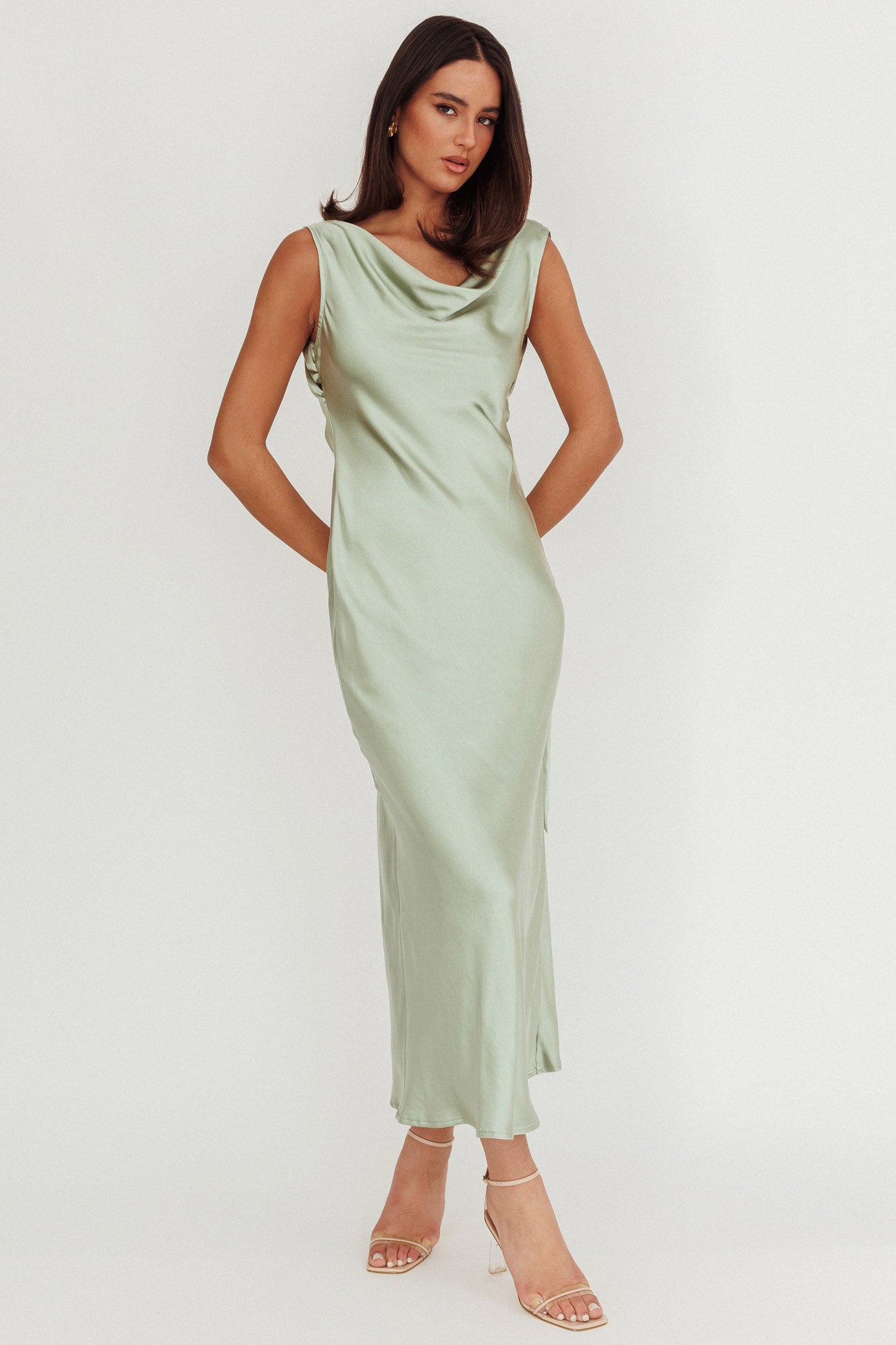 Take Care Backless Sash Maxi Dress Pistachio by Selfie Leslie