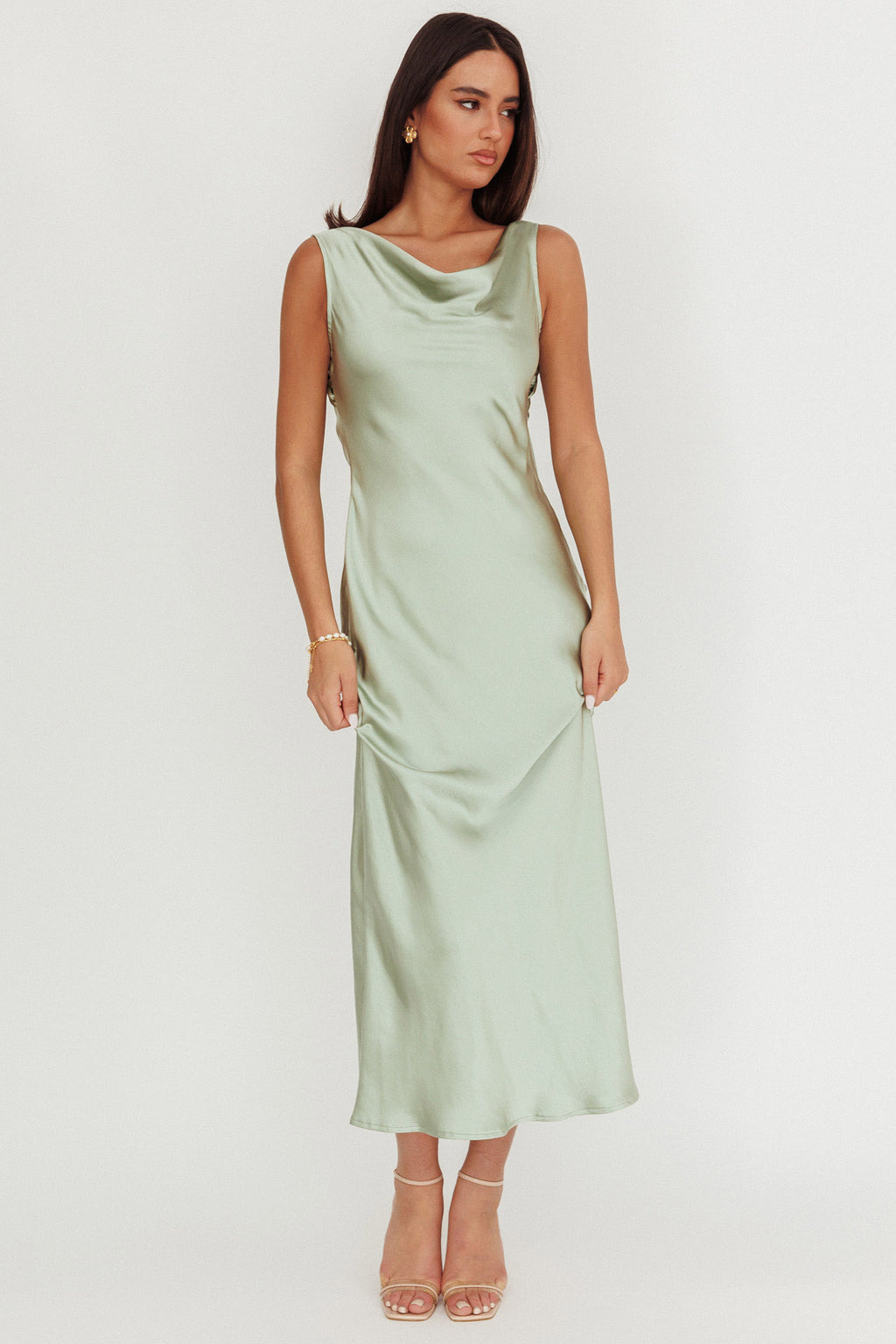 Take Care Backless Sash Maxi Dress Pistachio by Selfie Leslie