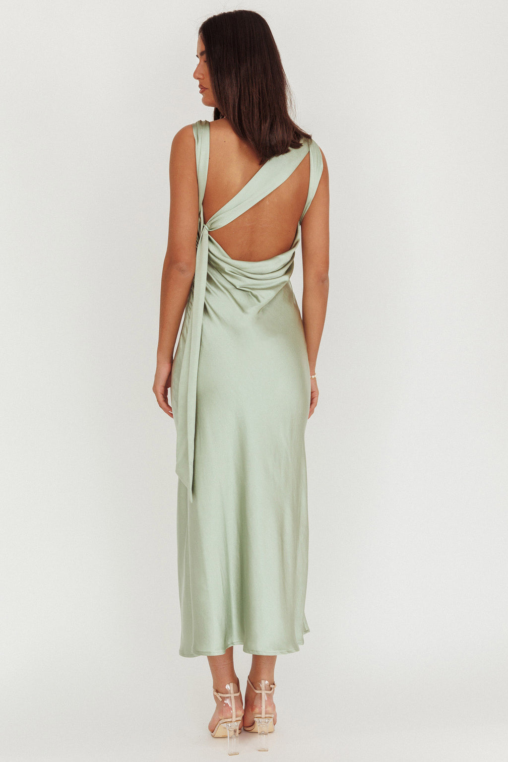 Take Care Backless Sash Maxi Dress Pistachio by Selfie Leslie
