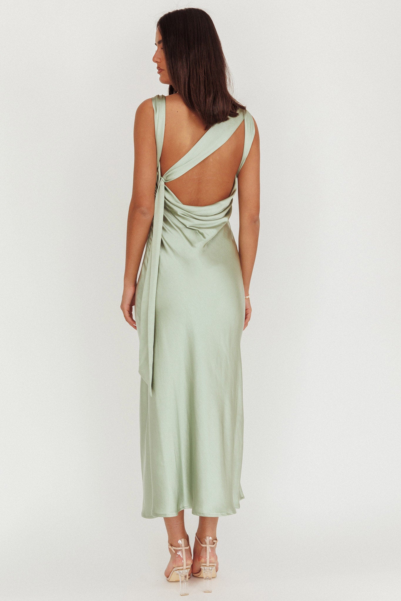 Take Care Backless Sash Maxi Dress Pistachio by Selfie Leslie