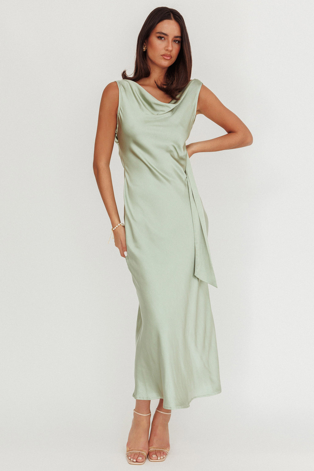 Take Care Backless Sash Maxi Dress Pistachio by Selfie Leslie