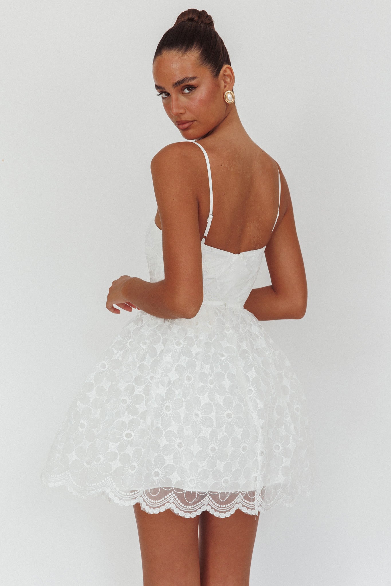 Bahia A-Line Square Neckline Mini Dress Lace White by Selfie Leslie