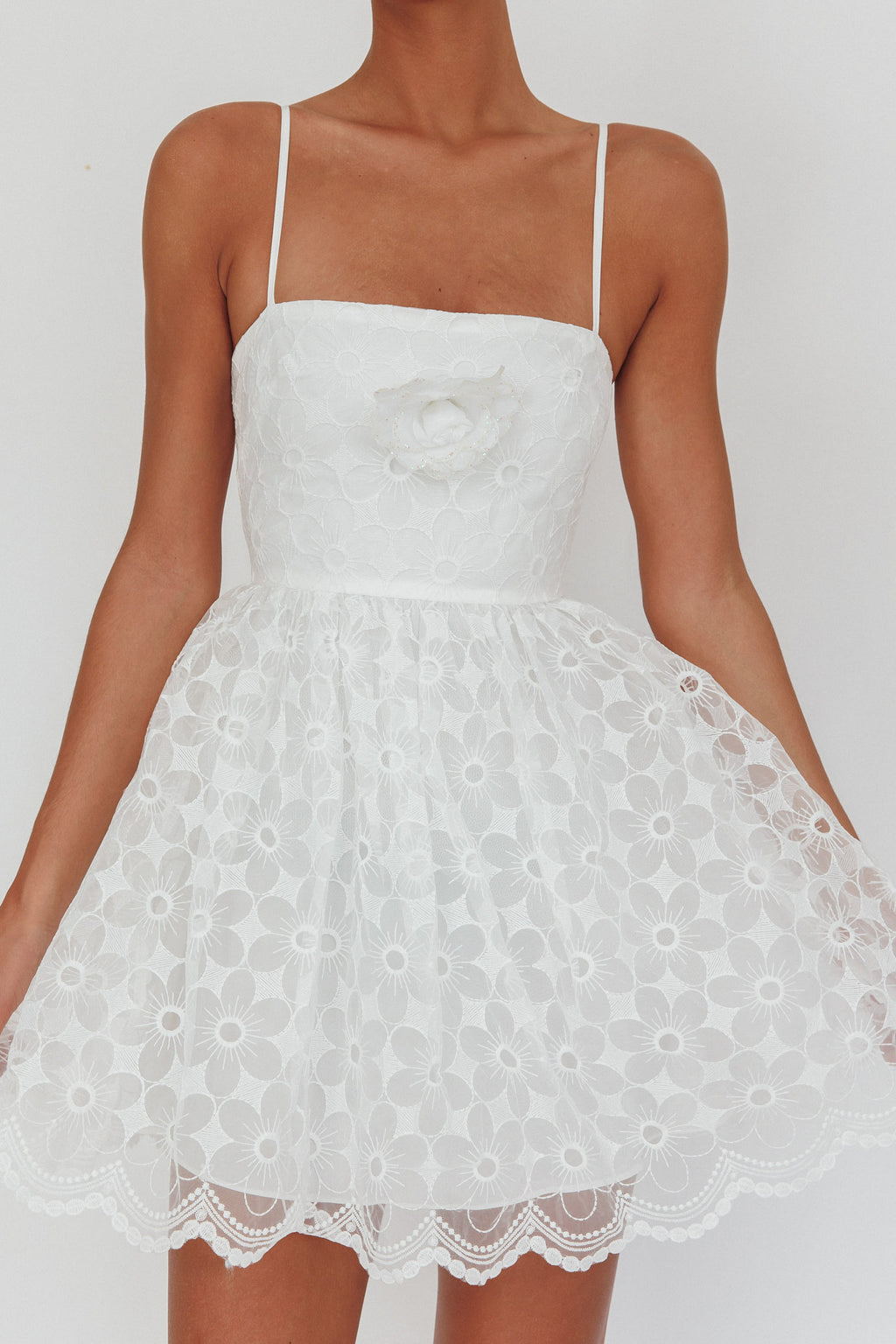 Bahia A-Line Square Neckline Mini Dress Lace White by Selfie Leslie