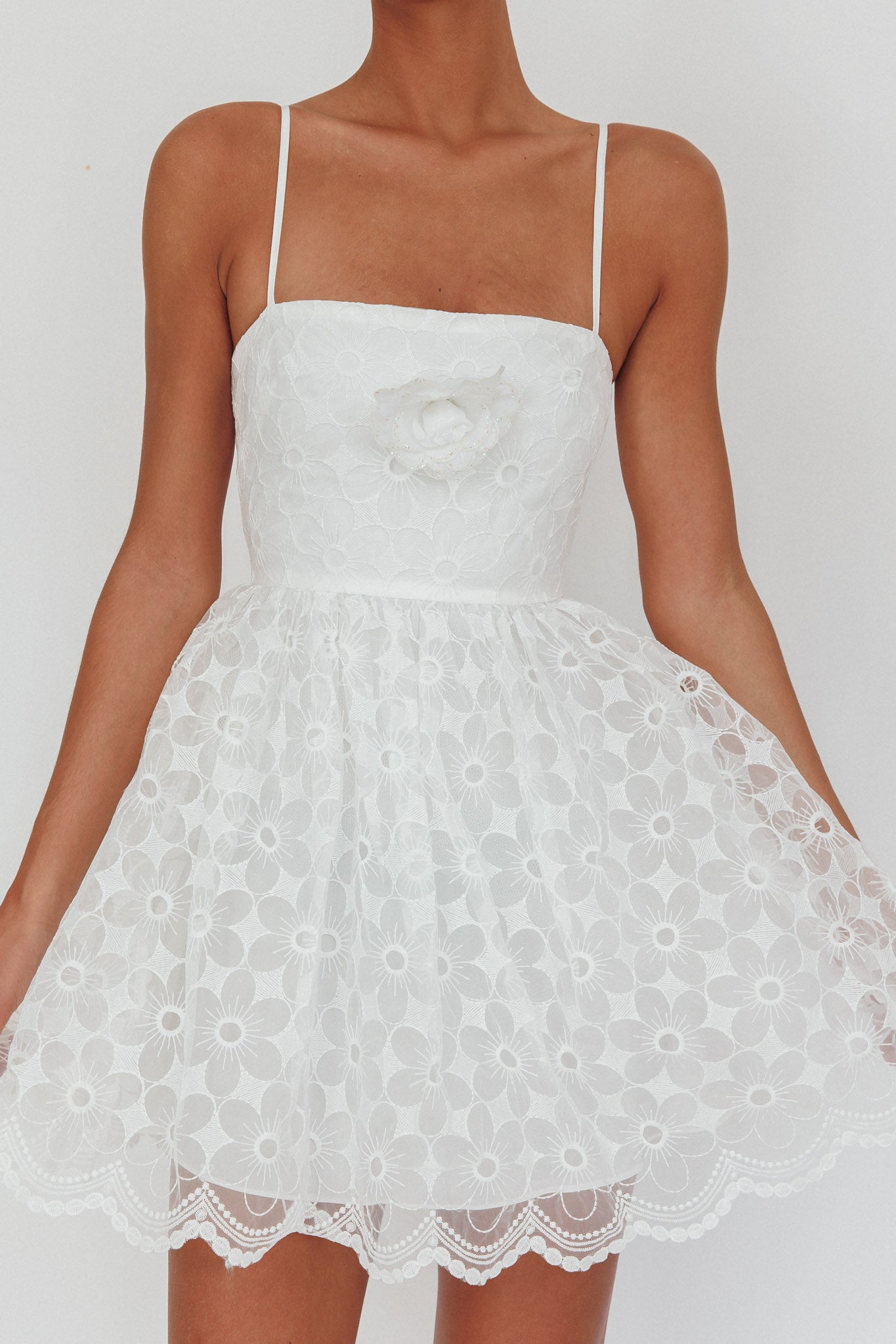 Bahia A-Line Square Neckline Mini Dress Lace White by Selfie Leslie