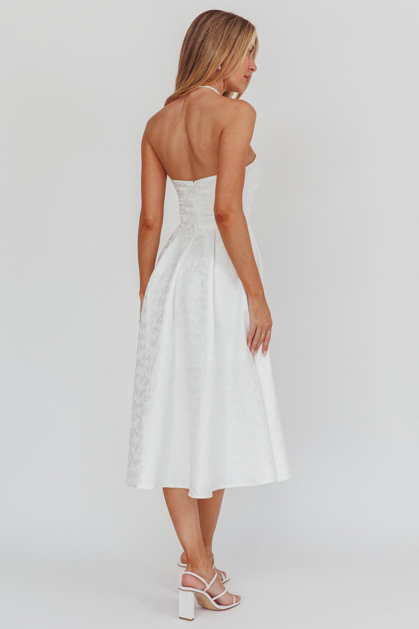 Worship Strapless A-Line Midi Dress White Worship Strapless A-Line Midi Dress White