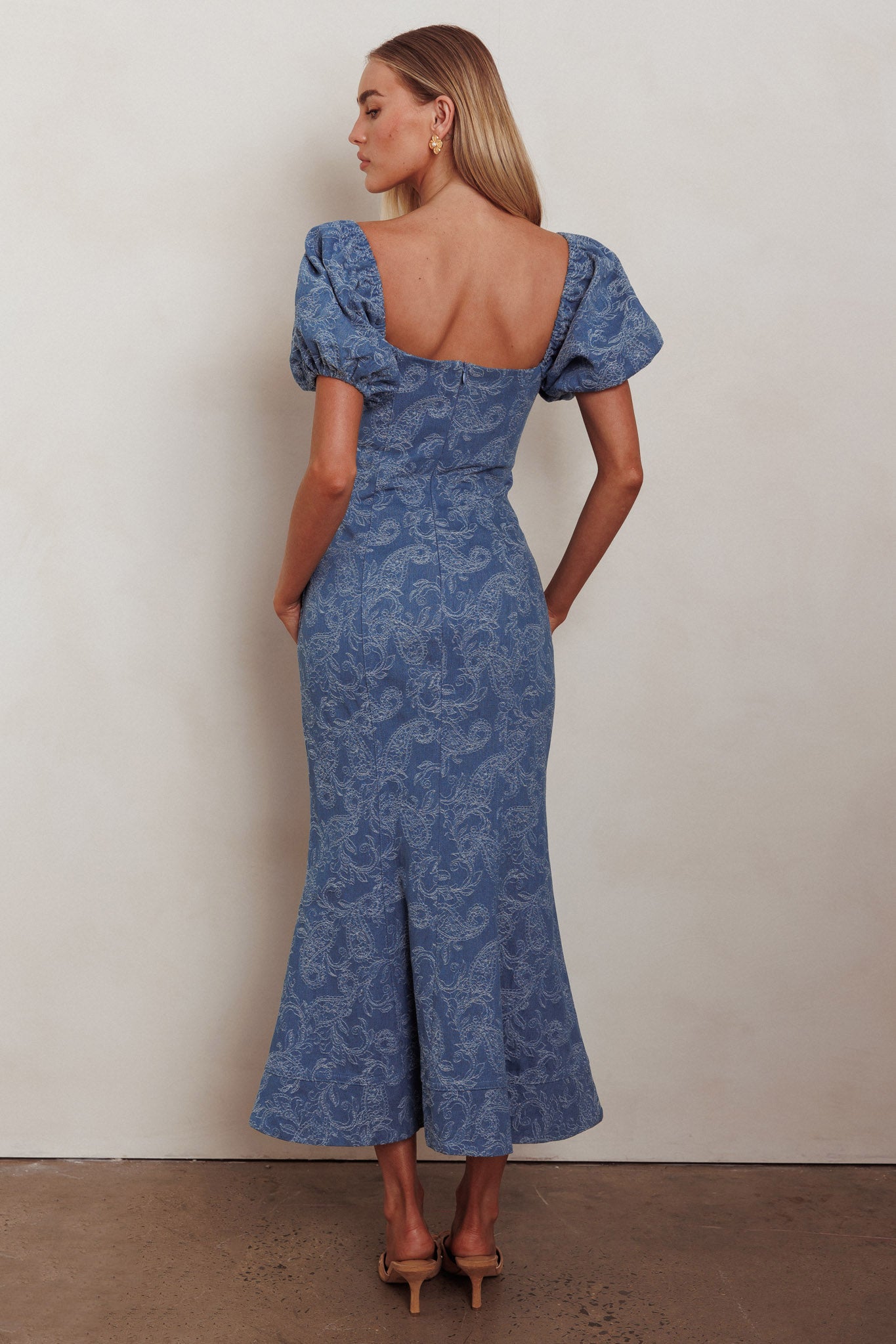 blue maxi dress puff sleeve Dusty Blue Maxi Dress - Puff Sleeve Dress - Wrap Maxi Dress