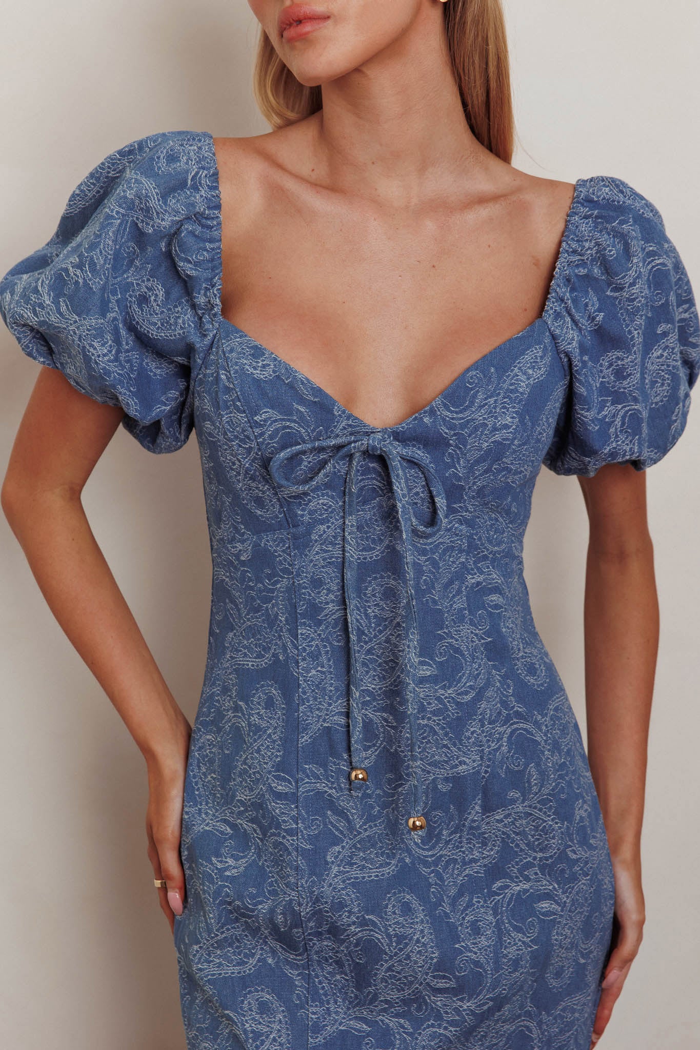 Feeling Electric Puff Sleeves Mermaid Maxi Dress Denim Blue by Selfie Leslie