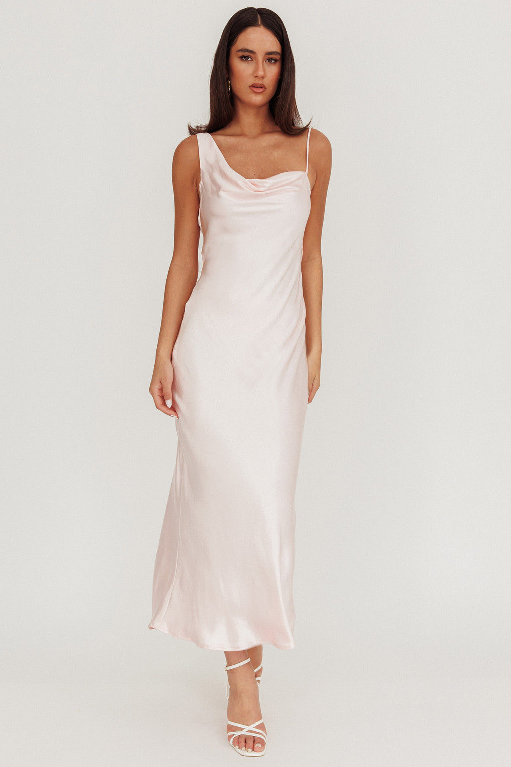 Treats Cowl Back Satin Maxi Dress Baby Pink by Selfie Leslie