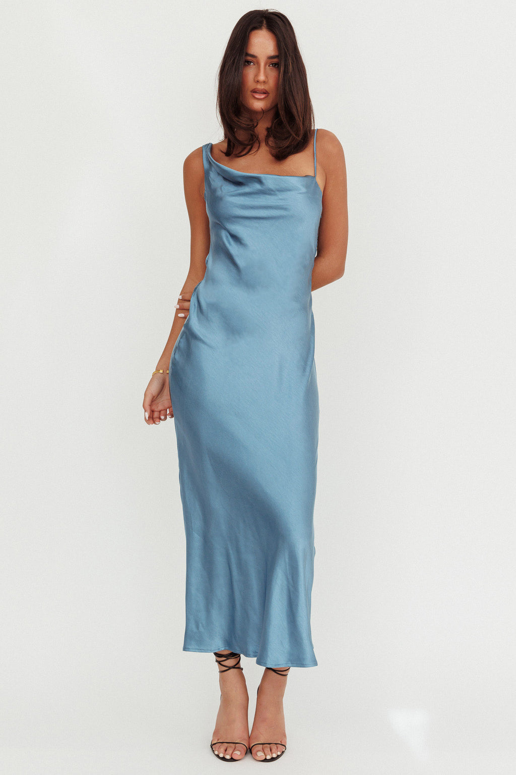 Treats Cowl Back Satin Maxi Dress Steel Blue by Selfie Leslie