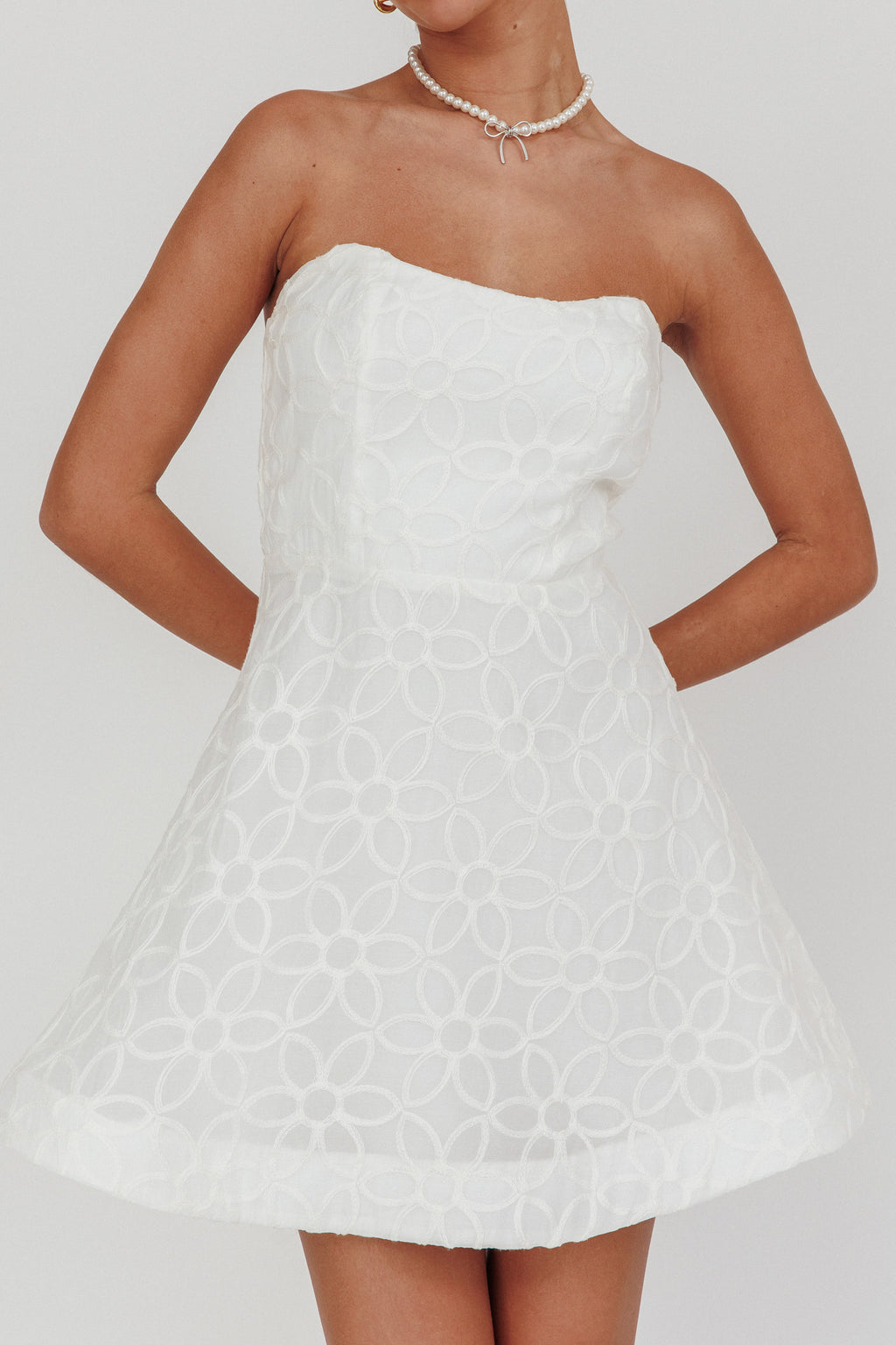 Adrianna Pointed Sweetheart Mini Dress White by Selfie Leslie