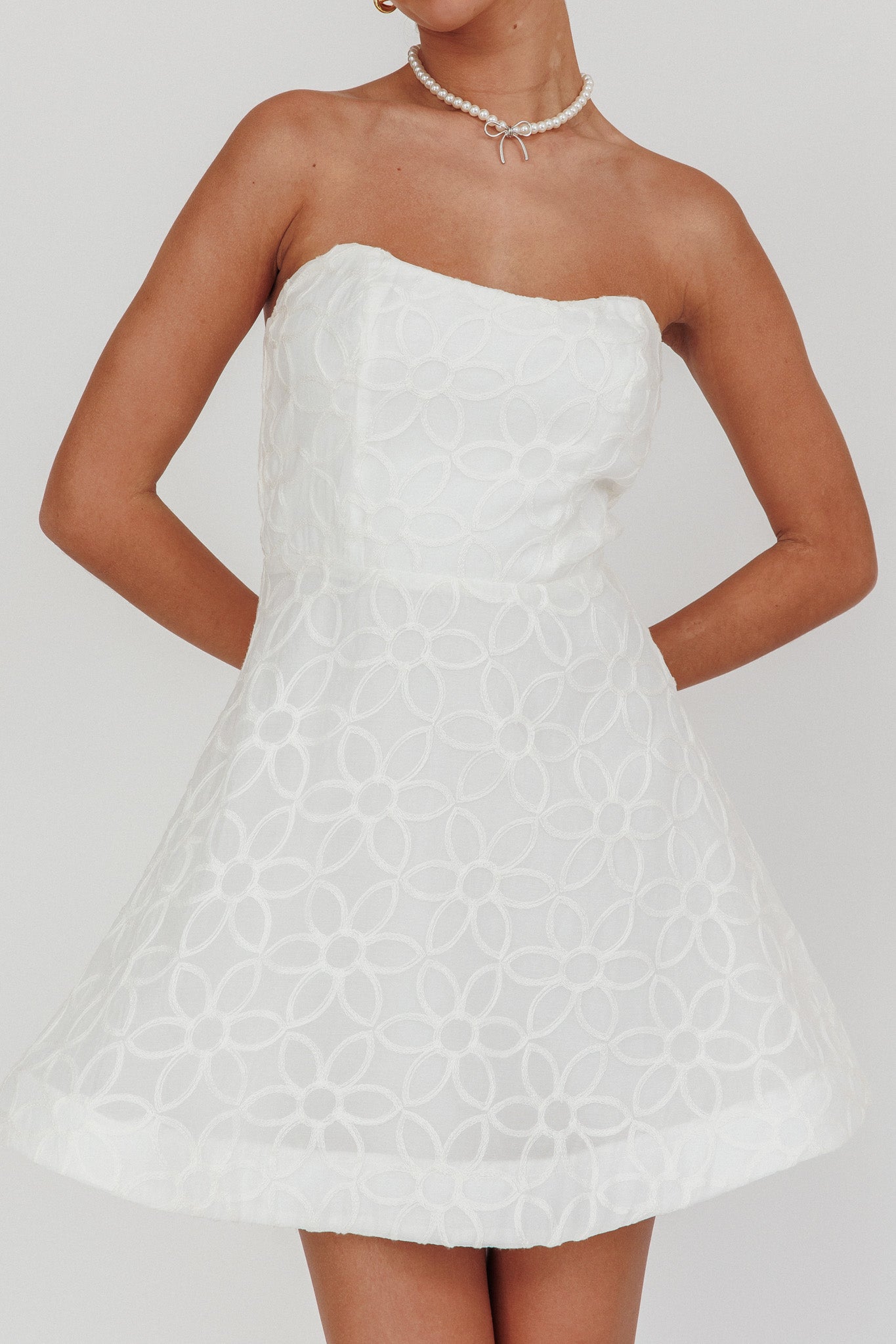 Adrianna Pointed Sweetheart Mini Dress White by Selfie Leslie