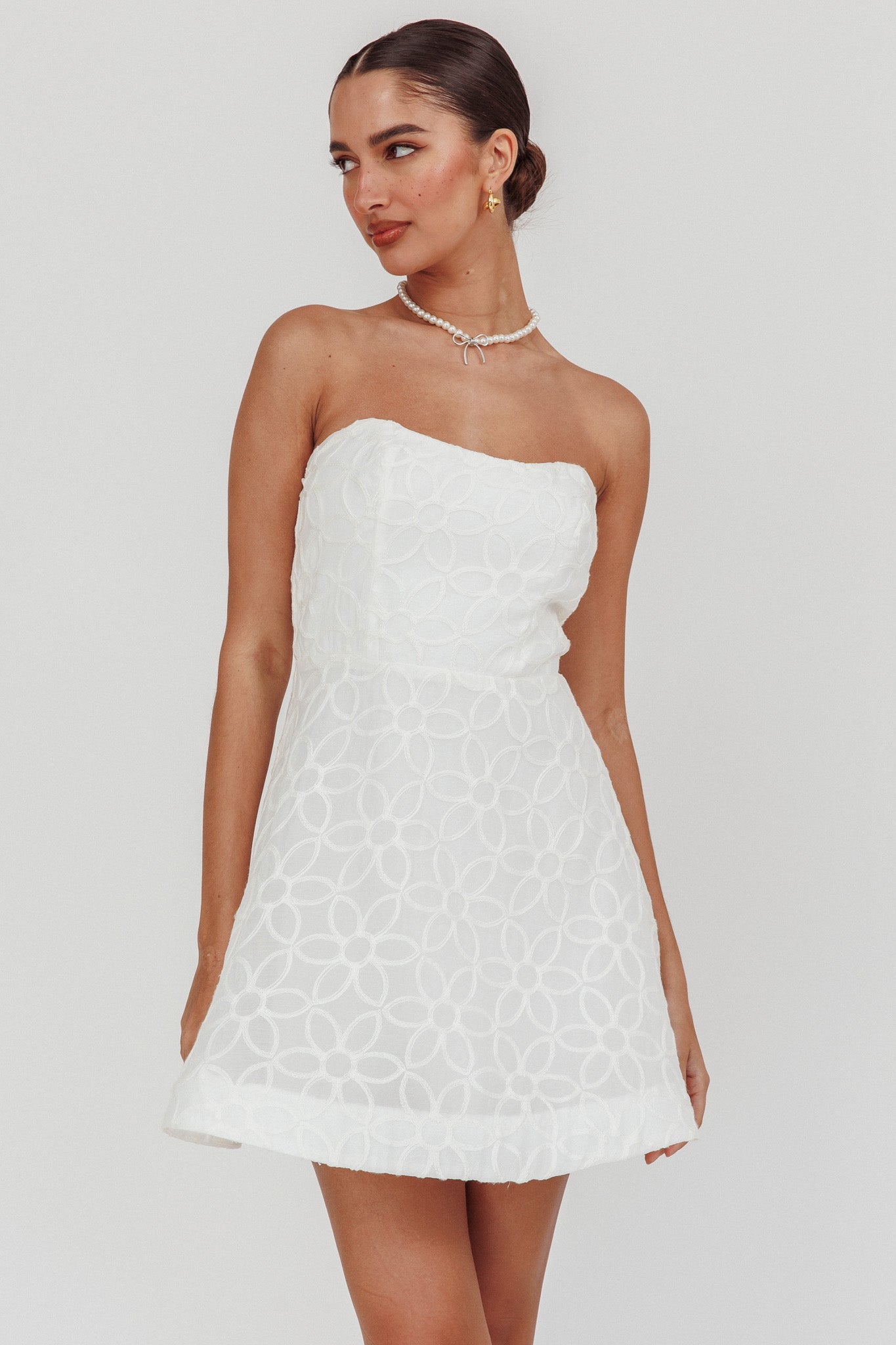 Adrianna Pointed Sweetheart Mini Dress White by Selfie Leslie