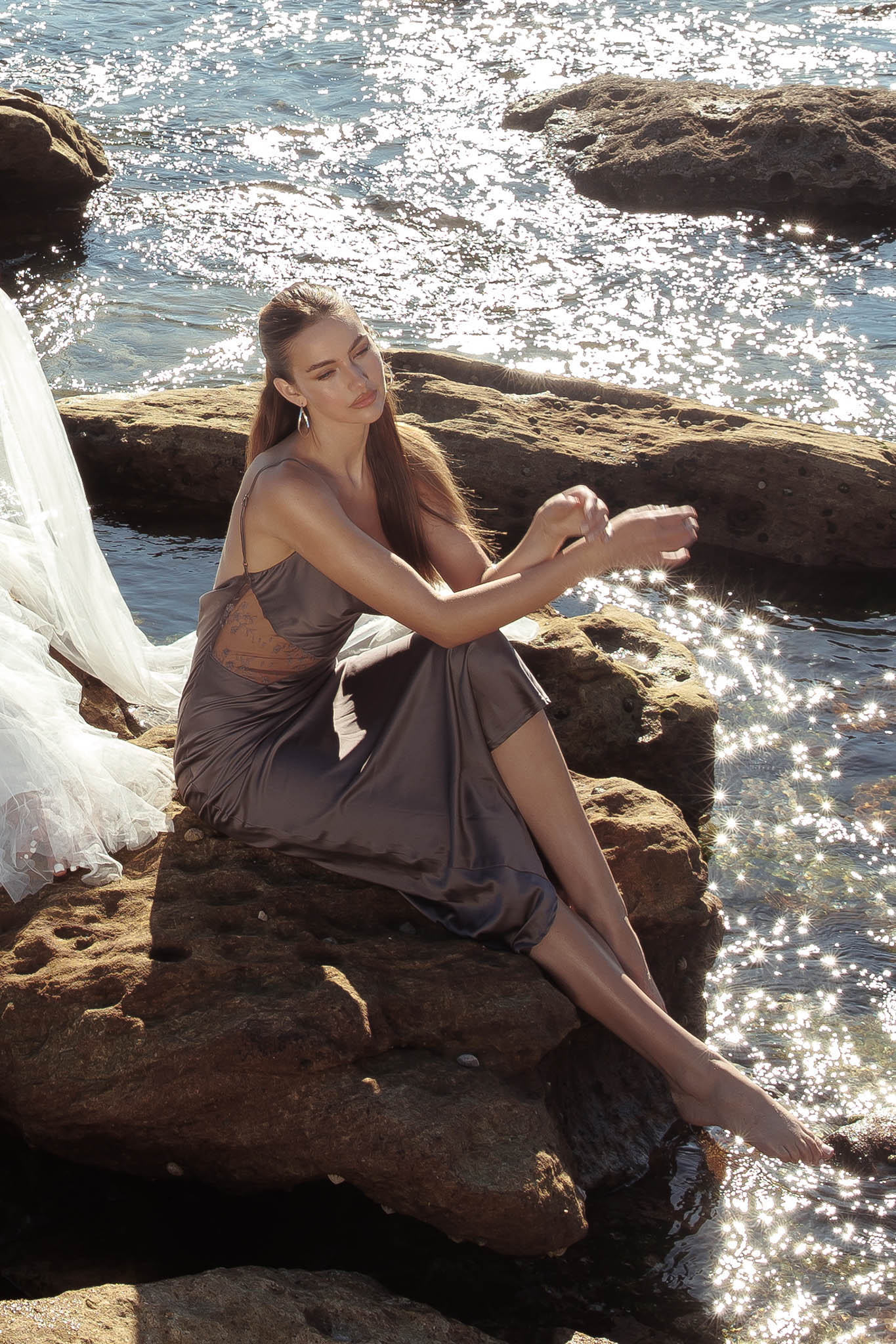 Emmerson Cut-Out Cowl Neck Dress Warm Grey by Selfie Leslie