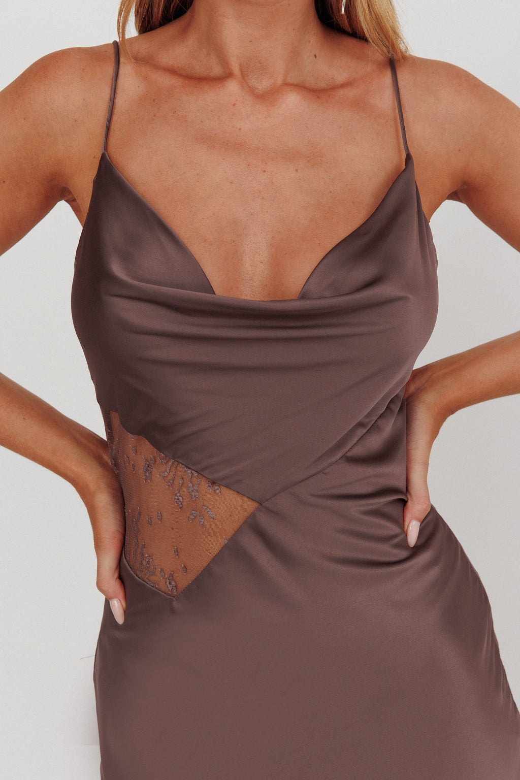 Emmerson Cut-Out Cowl Neck Dress Warm Grey by Selfie Leslie