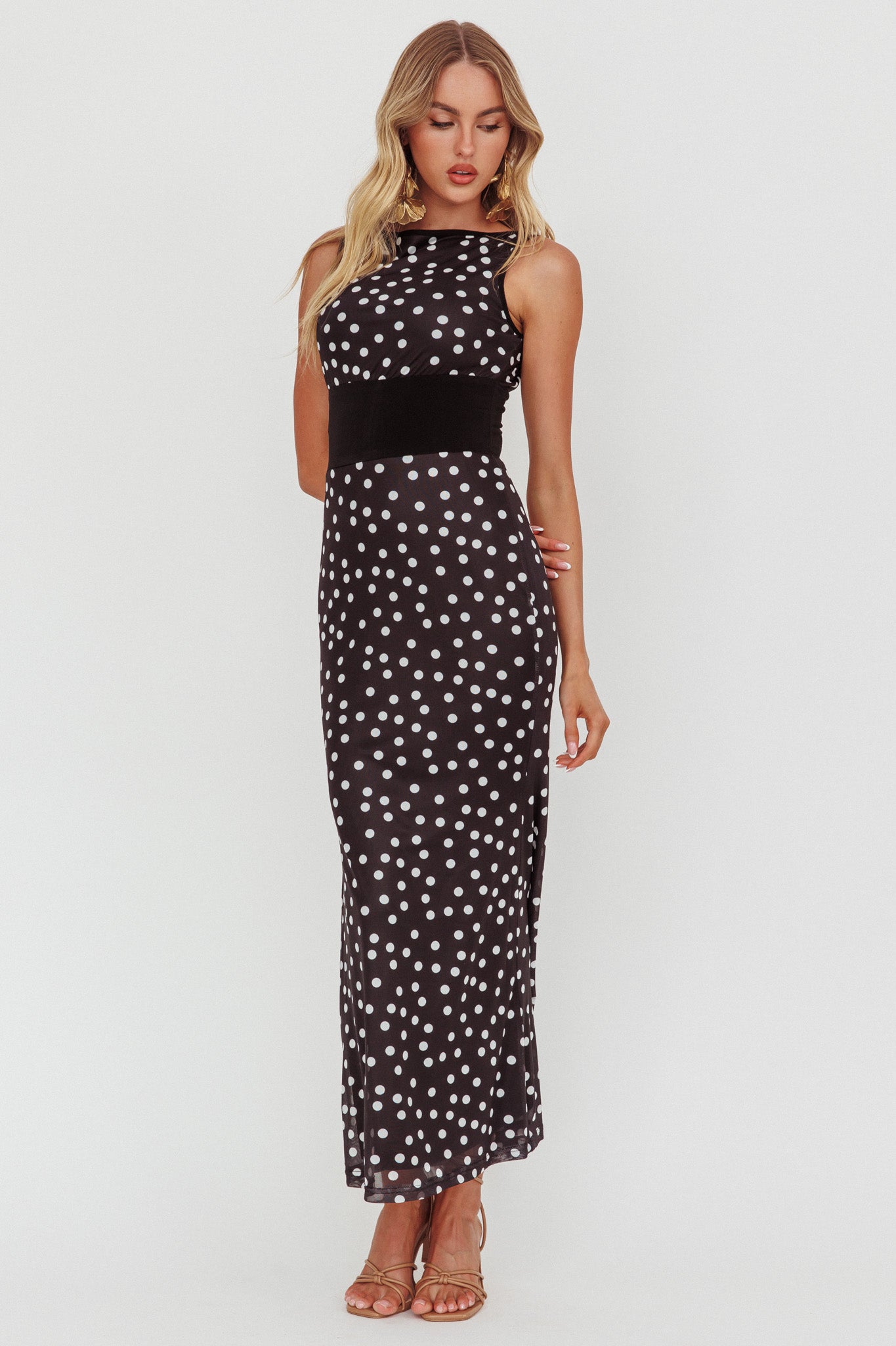 Elza Scoop Back Maxi Dress Spot Black by Selfie Leslie