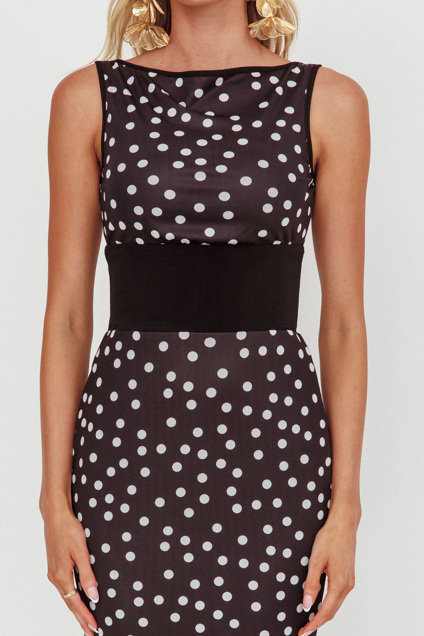 Elza Scoop Back Maxi Dress Spot Black by Selfie Leslie