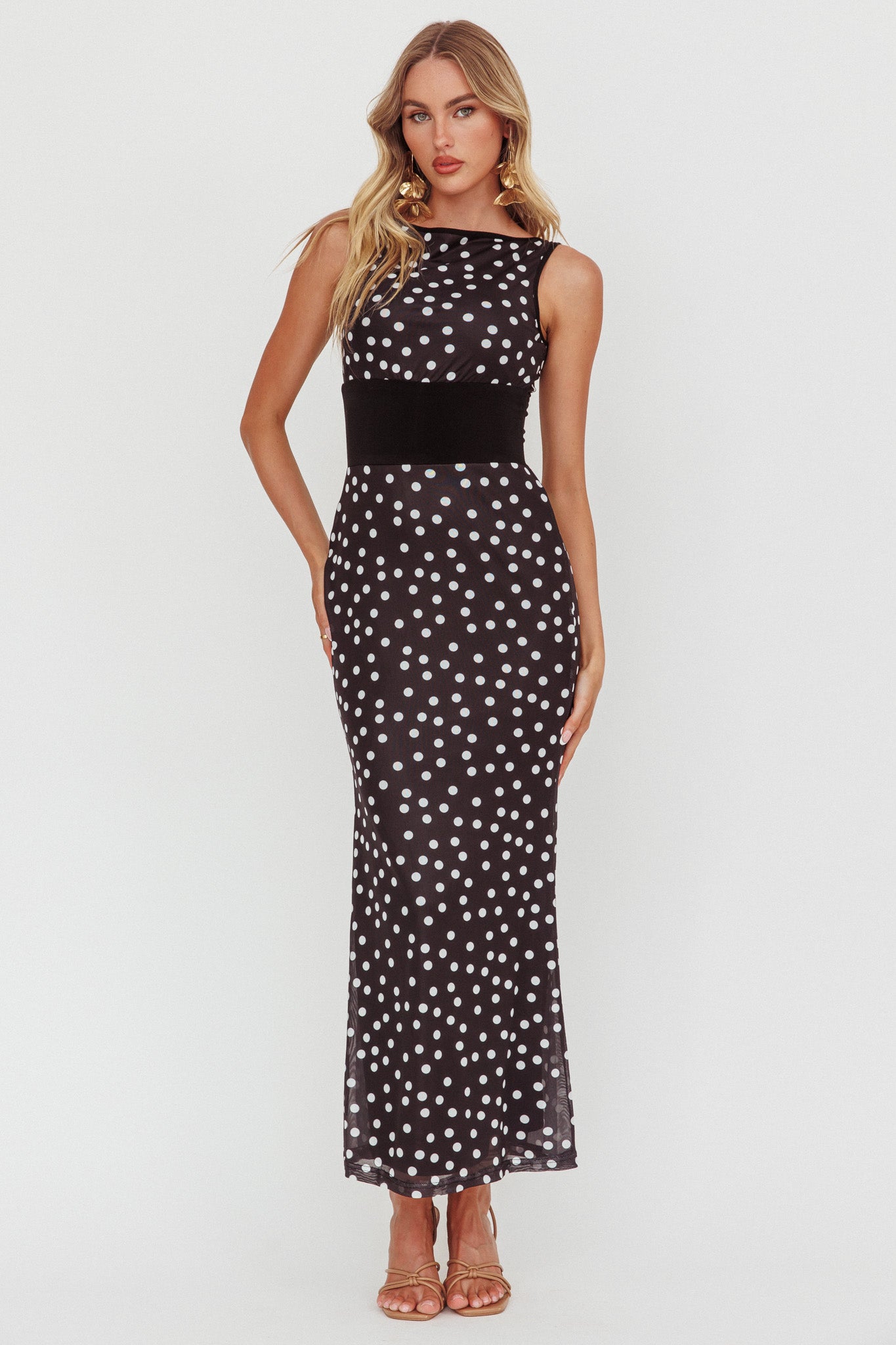 Elza Scoop Back Maxi Dress Spot Black by Selfie Leslie