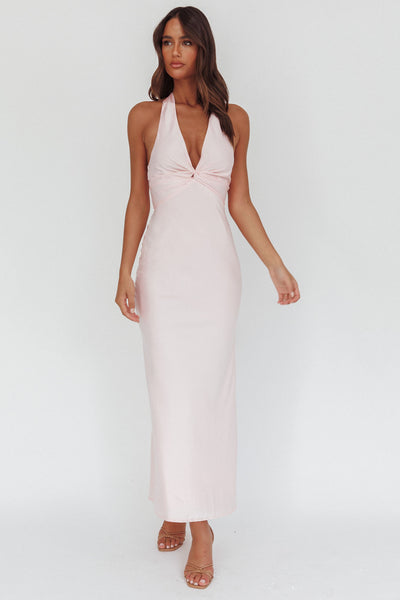 Shop the Devotion Twist Bust Halter Maxi Dress Baby Pink
