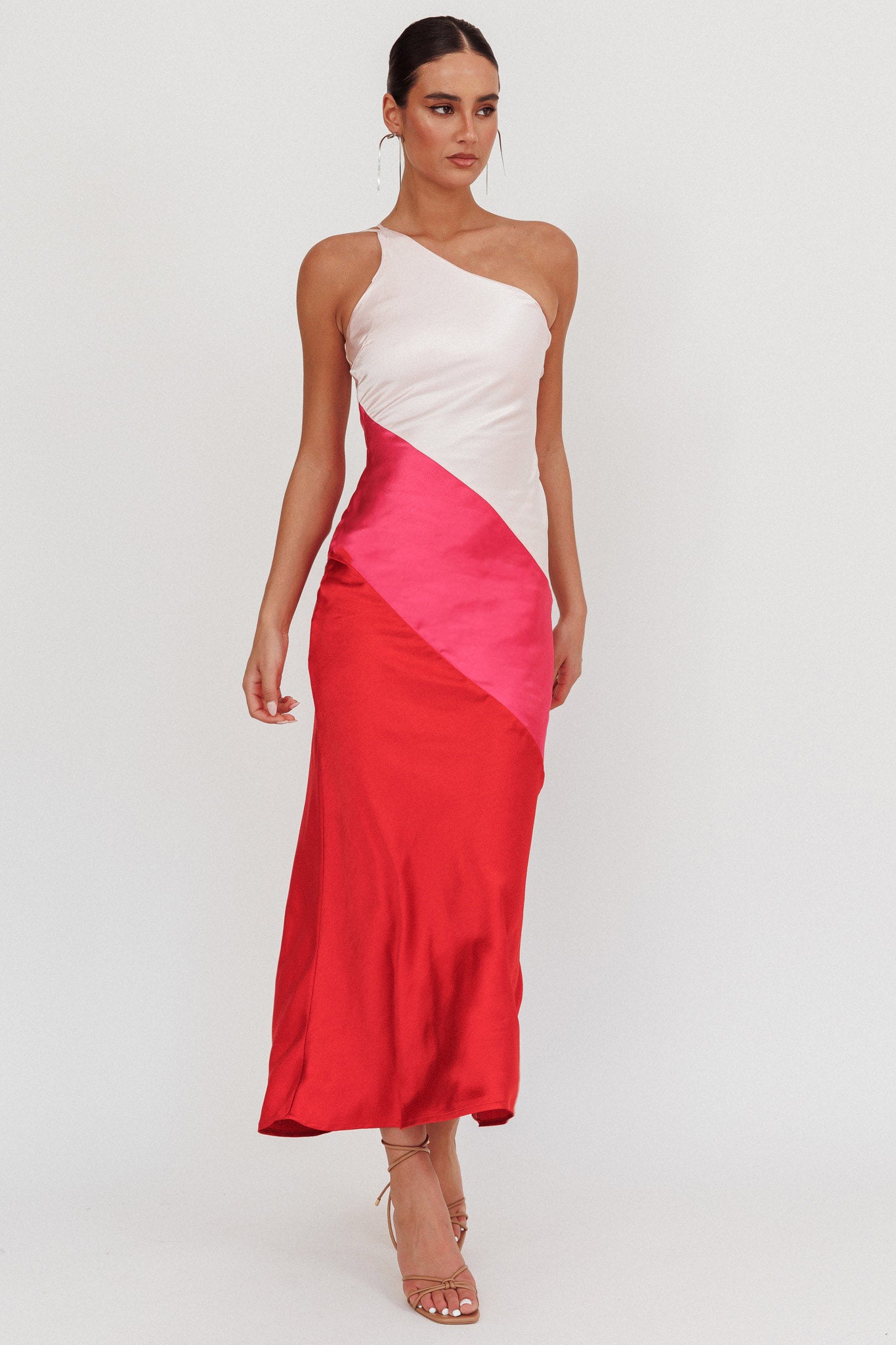 Swipe Right One-Shoulder Maxi Dress Pink by Selfie Leslie