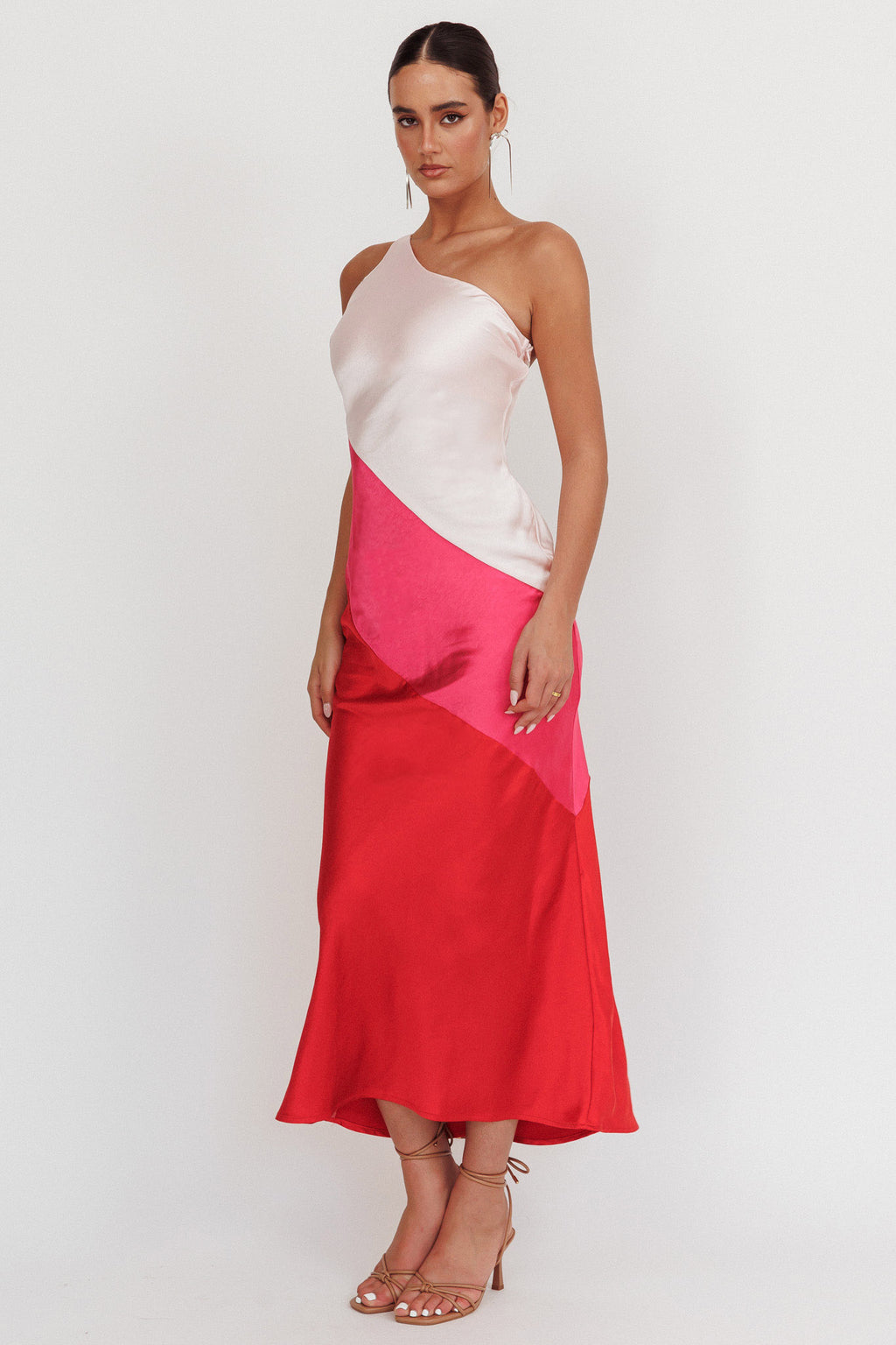 Swipe Right One-Shoulder Maxi Dress Pink by Selfie Leslie