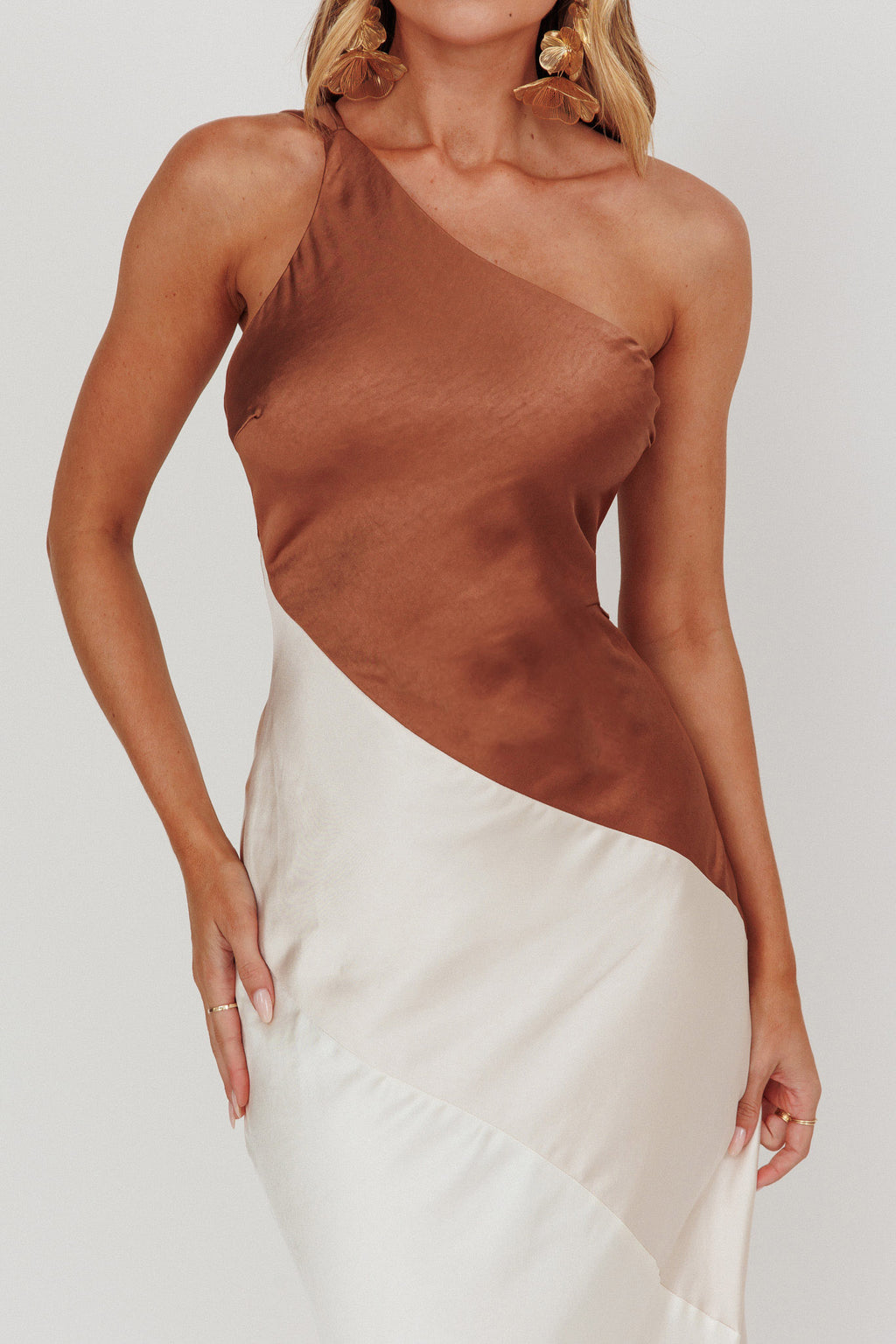 Swipe Right One-Shoulder Maxi Dress Neutral by Selfie Leslie