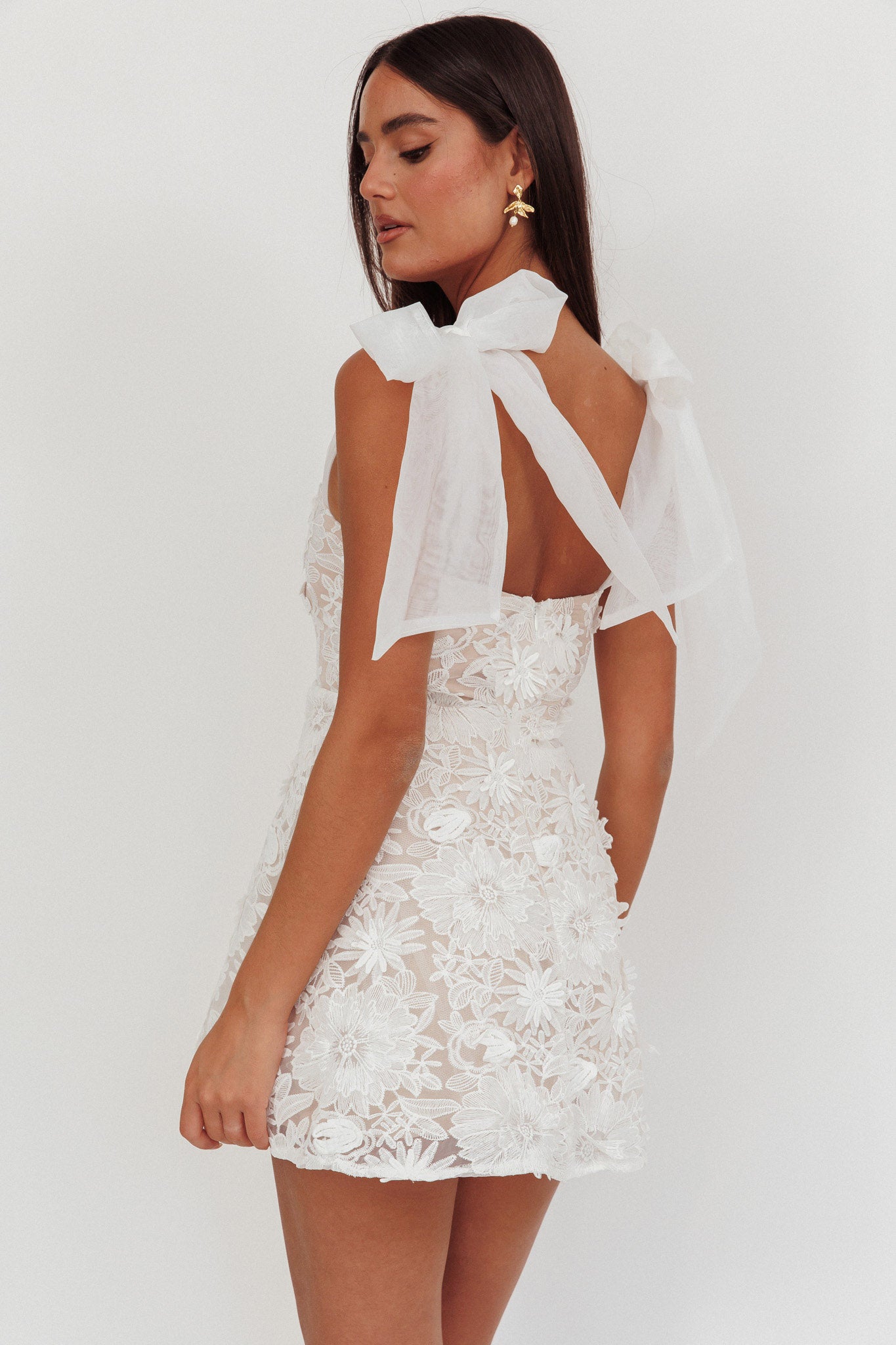 Suns Out Tied Shoulder Embellished Mini Dress White Suns Out Tied Shoulder Embellished Mini Dress White
