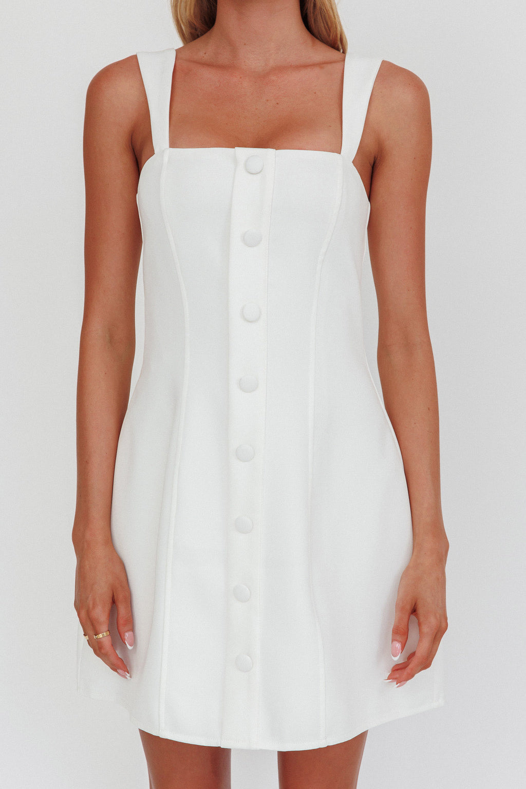 Stealing Sunshine Faux Button Front Mini Dress White by Selfie Leslie