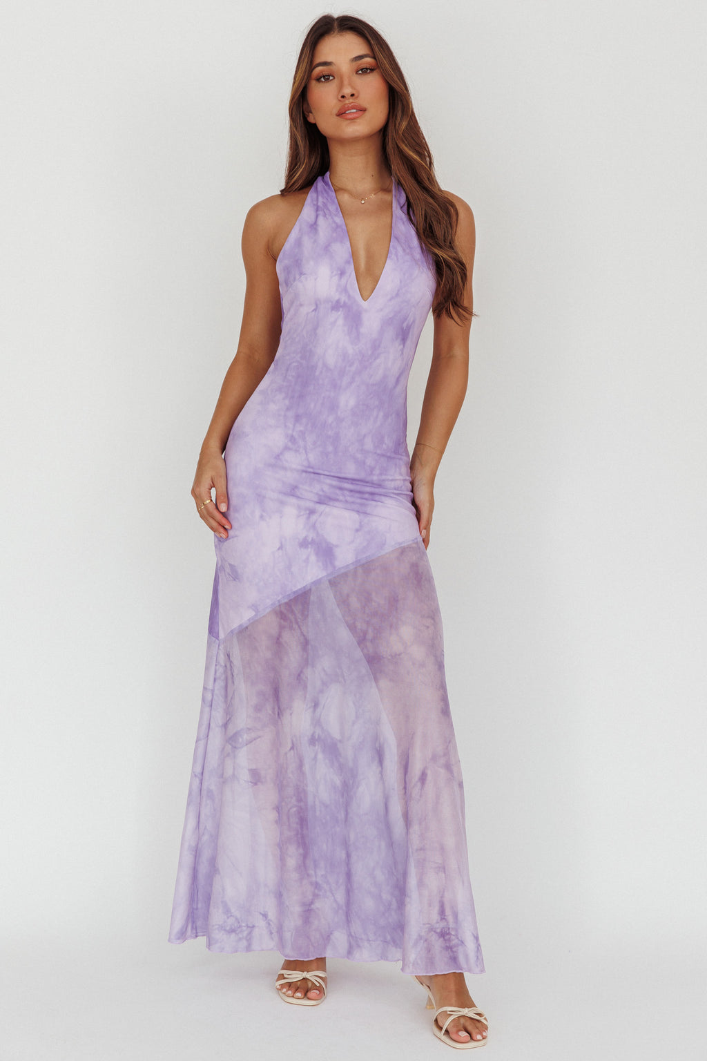 Locket Halterneck Maxi Dress Marbled Lilac by Selfie Leslie