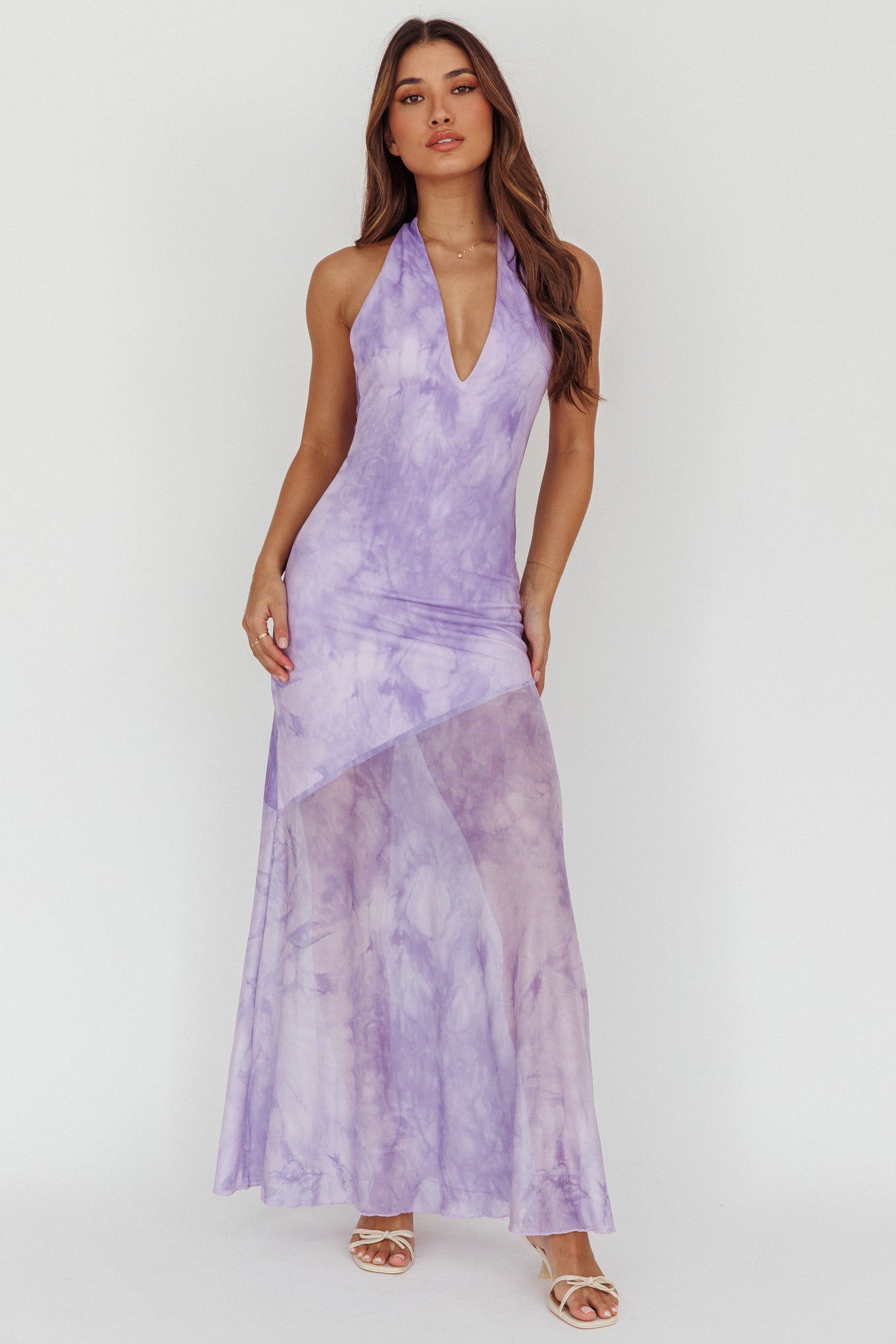 Locket Halterneck Maxi Dress Marbled Lilac by Selfie Leslie