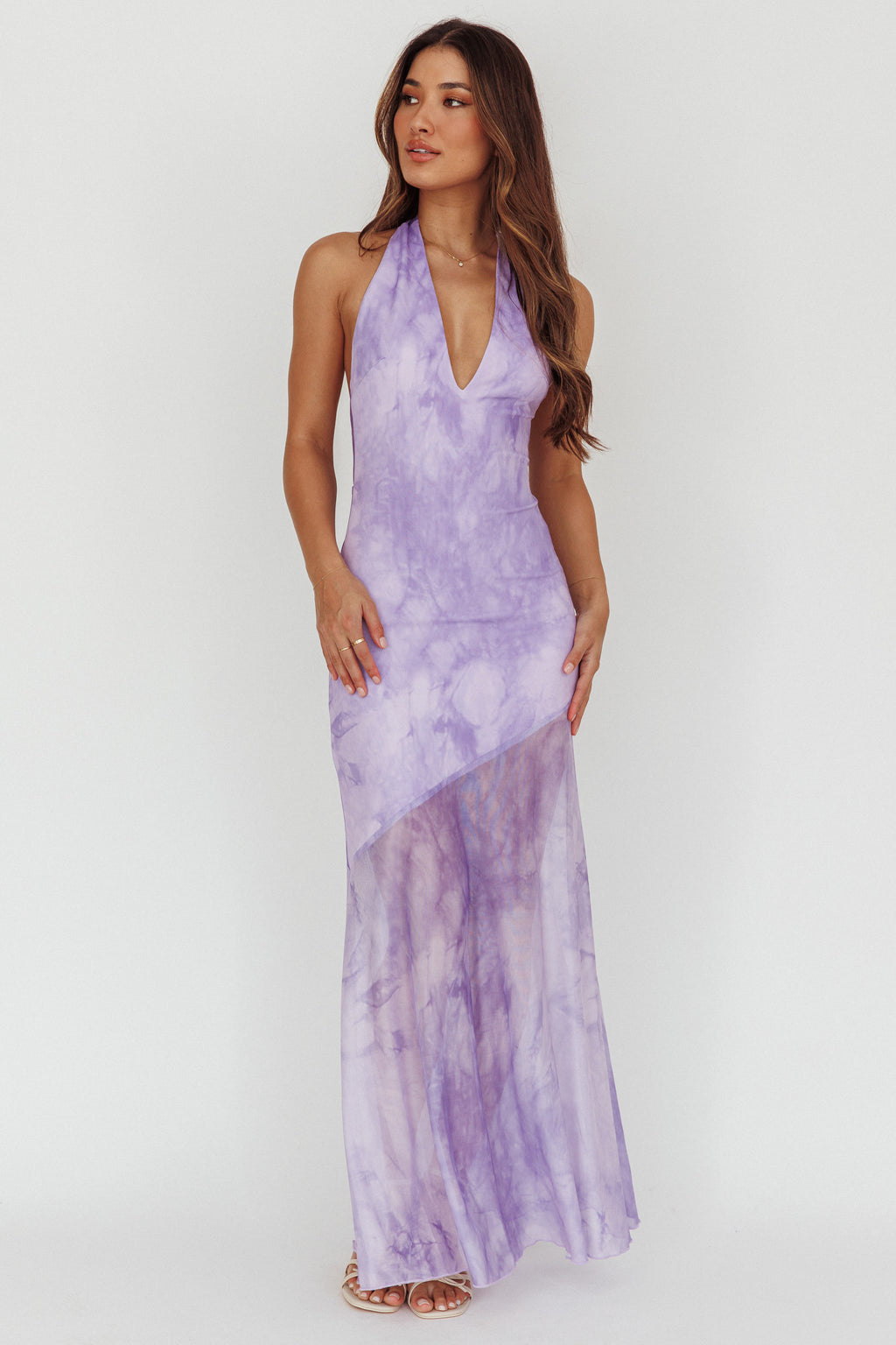 Locket Halterneck Maxi Dress Marbled Lilac by Selfie Leslie