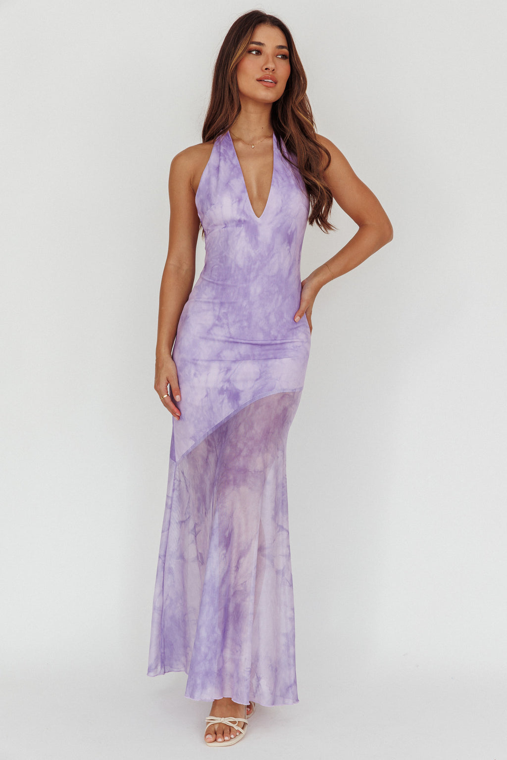 Locket Halterneck Maxi Dress Marbled Lilac by Selfie Leslie