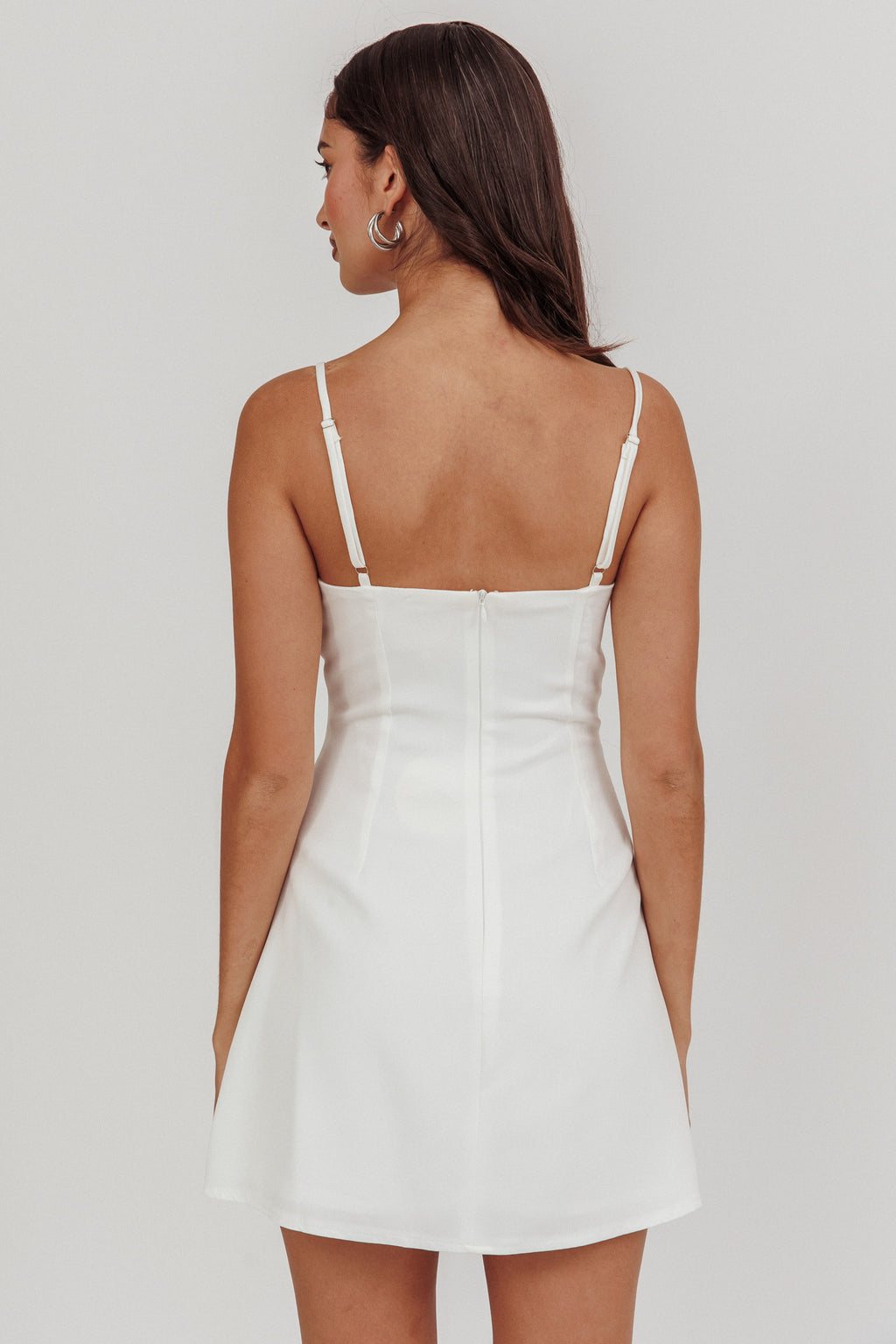 So Good Front Button Mini Dress White by Selfie Leslie