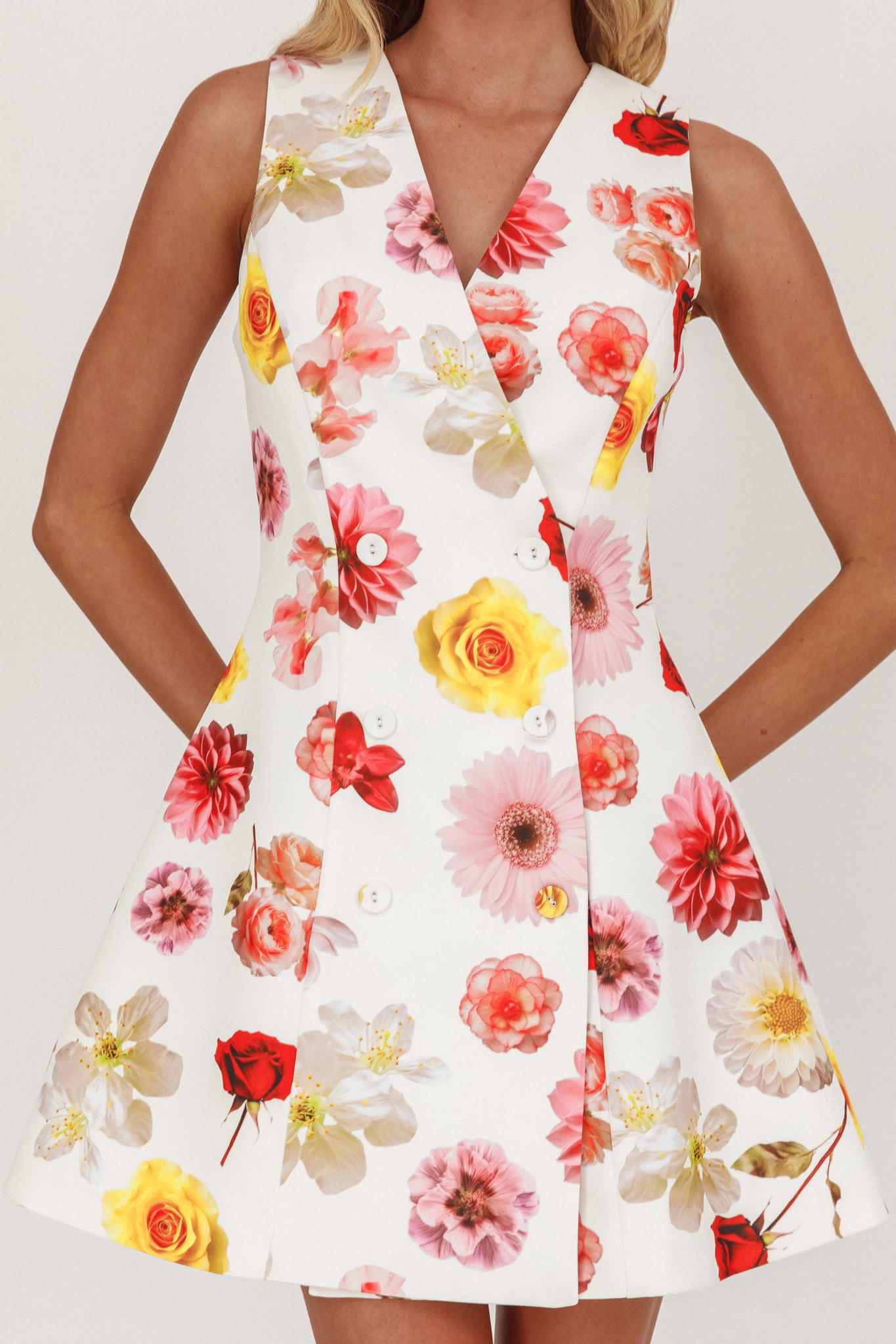 Austria Sleeveless Double Breasted Mini Dress Floral by Selfie Leslie