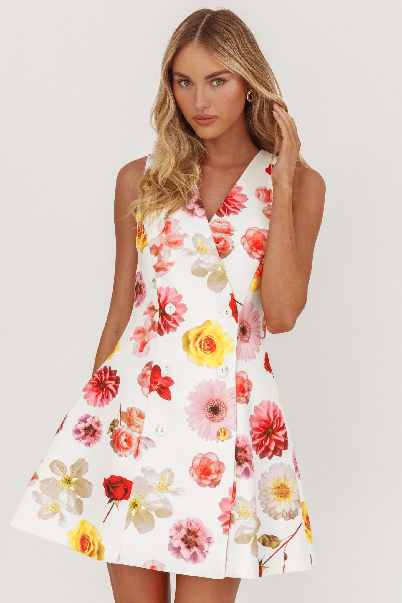 Austria Sleeveless Double Breasted Mini Dress Floral by Selfie Leslie
