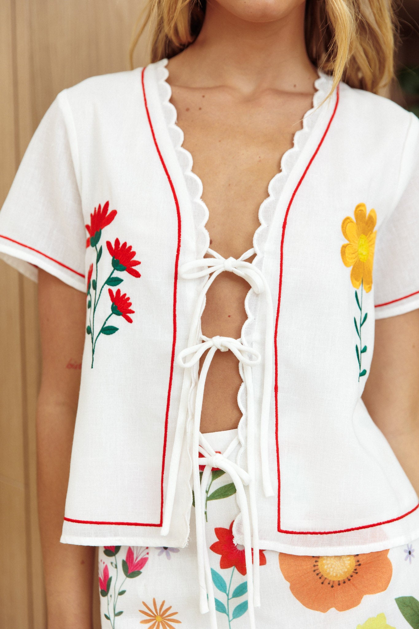 Jubilee Tie Front Top Floral White by Selfie Leslie