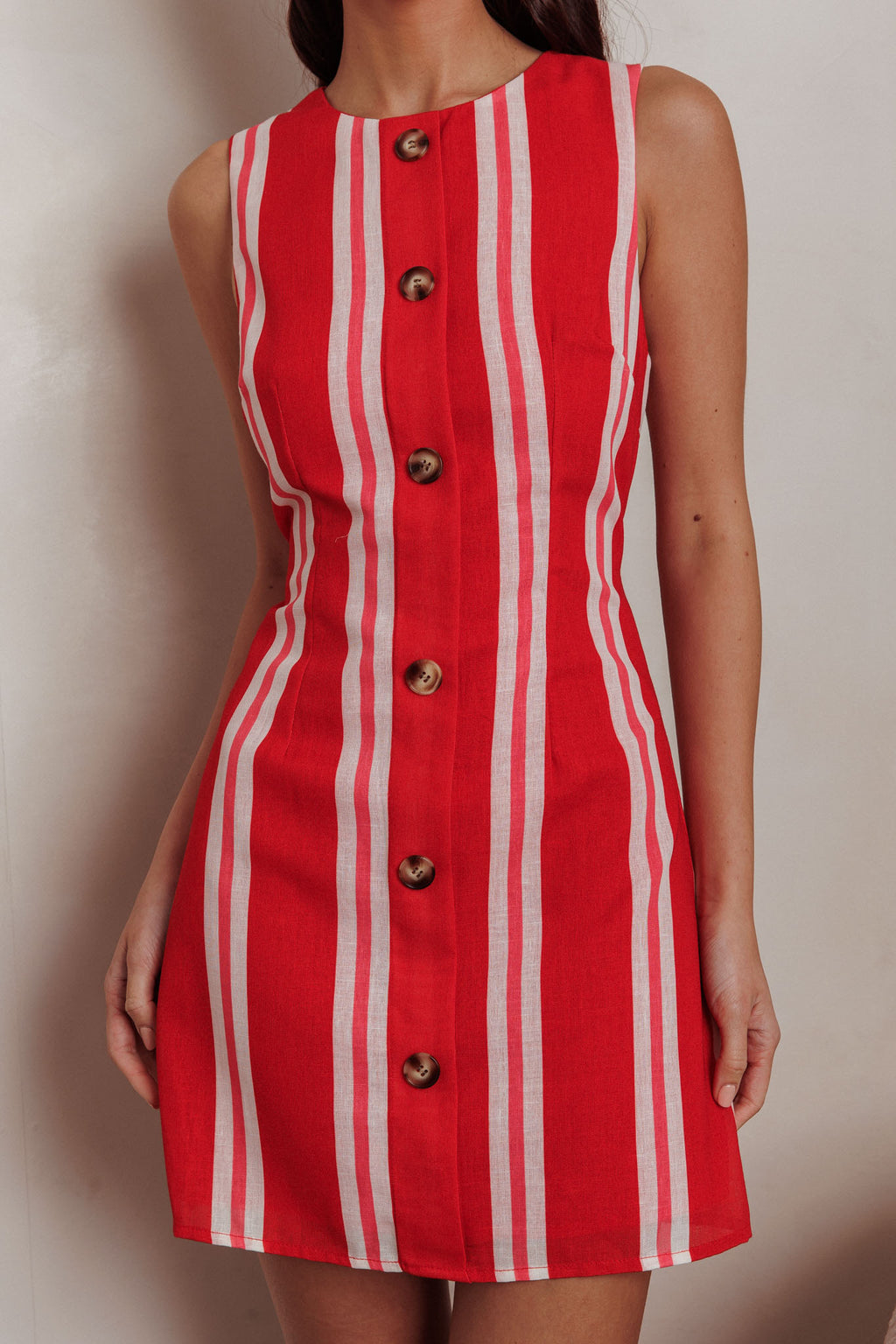 Kalena Faux Placket Mini Dress Stripe Red by Selfie Leslie