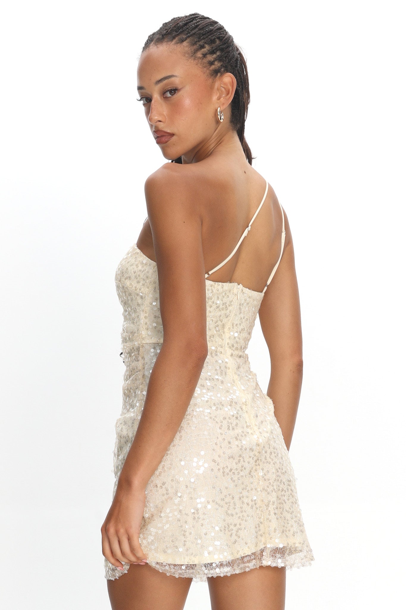Disco Baby One-Shoulder Sequin Mini Dress Nude | Selfie Leslie Disco Baby One-Shoulder Sequin Mini Dress Nude | Selfie Leslie