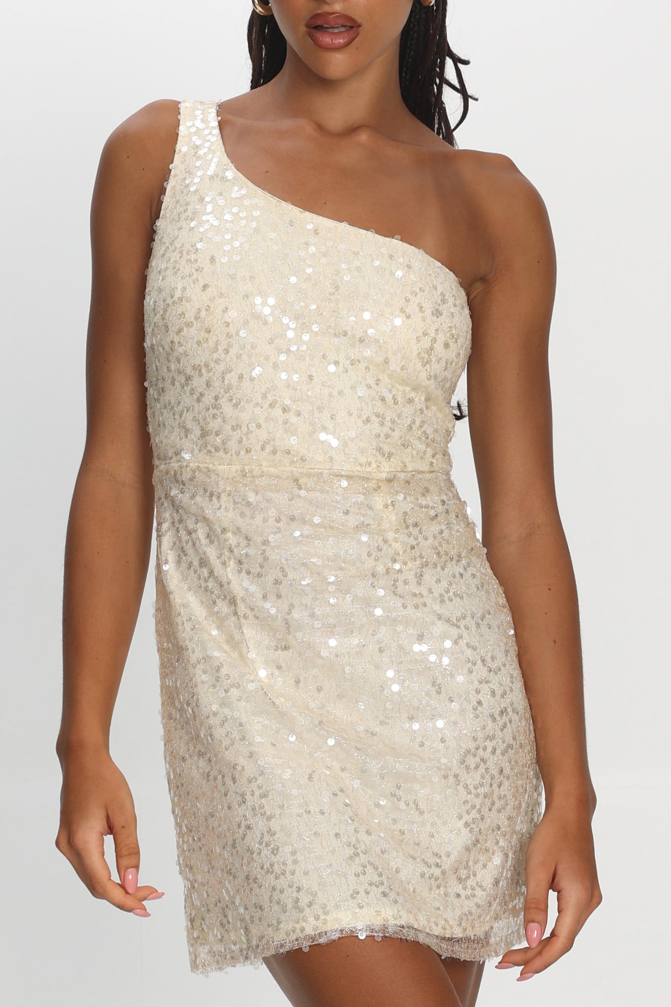 bebe one shoulder sequin dress Disco Baby One-Shoulder Sequin Mini Dress Nude
