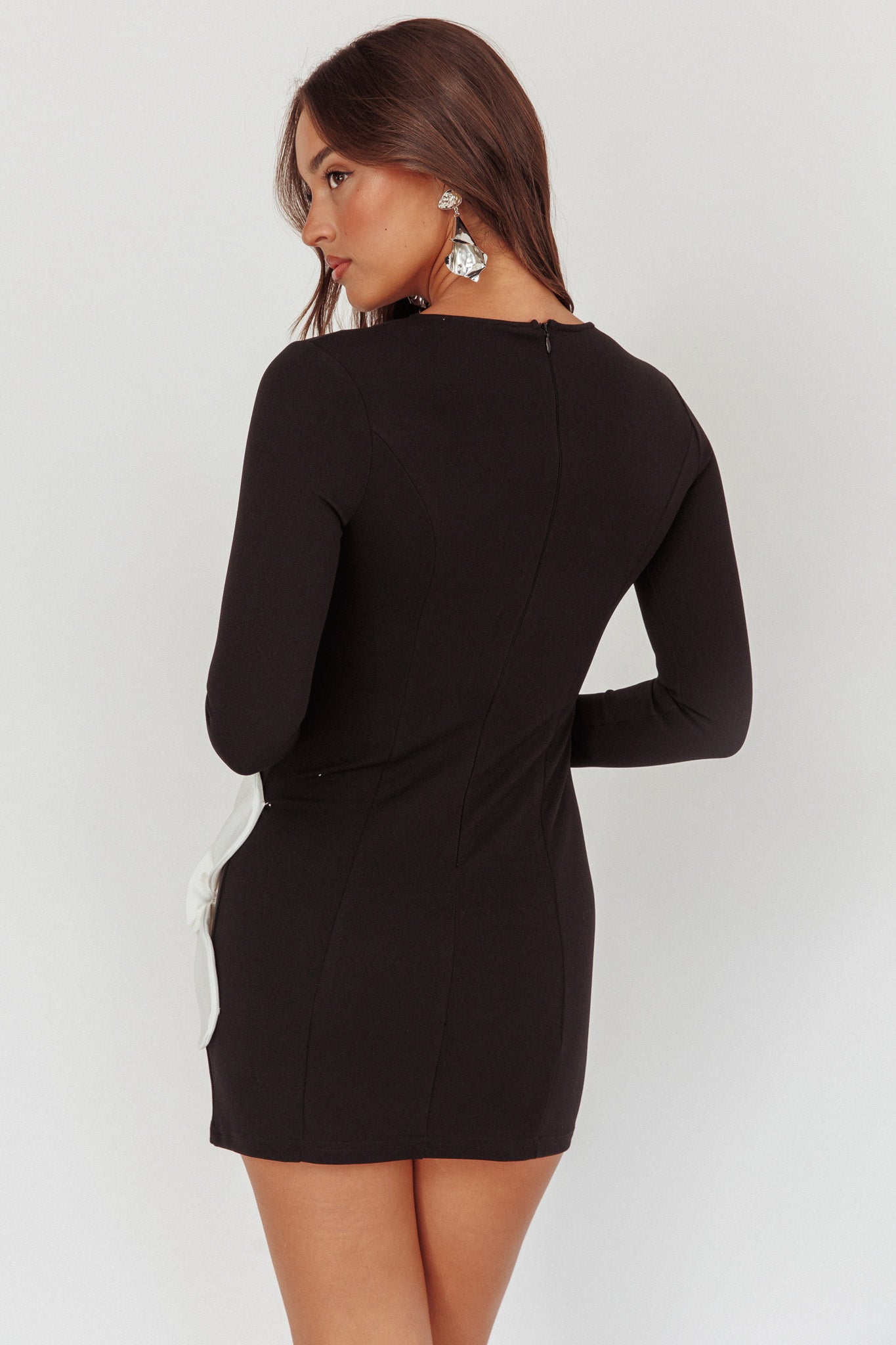 black oversized mini dress Black Kimono Mini Dress with Wide Bell Sleeves, Elegant Satin Trim Evening Gown, Modern Party Outfit