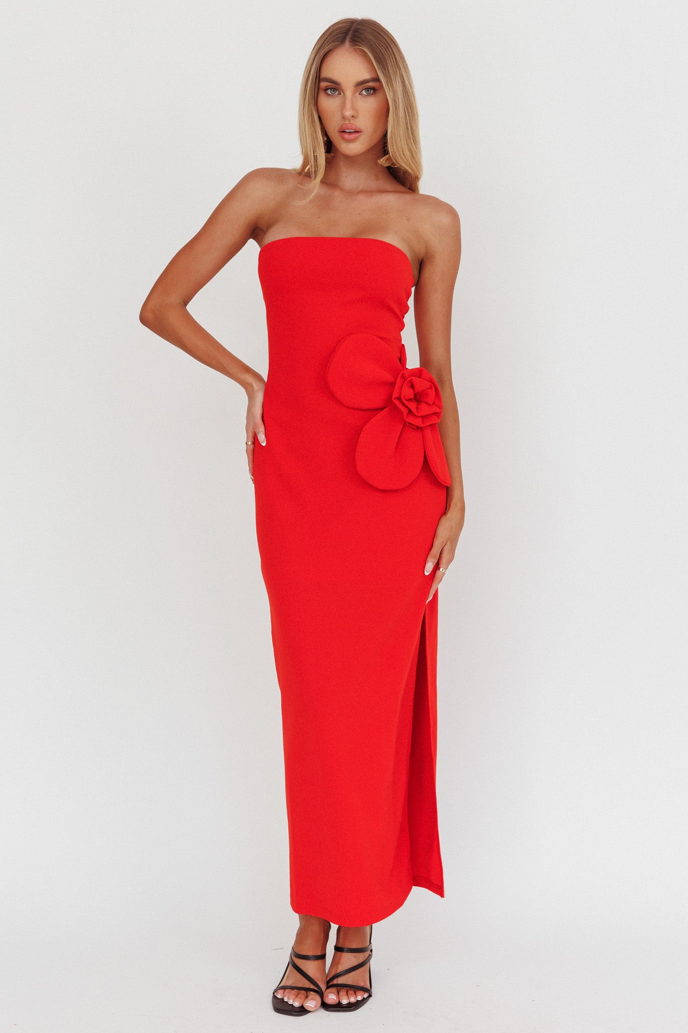 No Competition Oversized Flower Maxi Dress Red - S No Competition Oversized Flower Maxi Dress Red - S