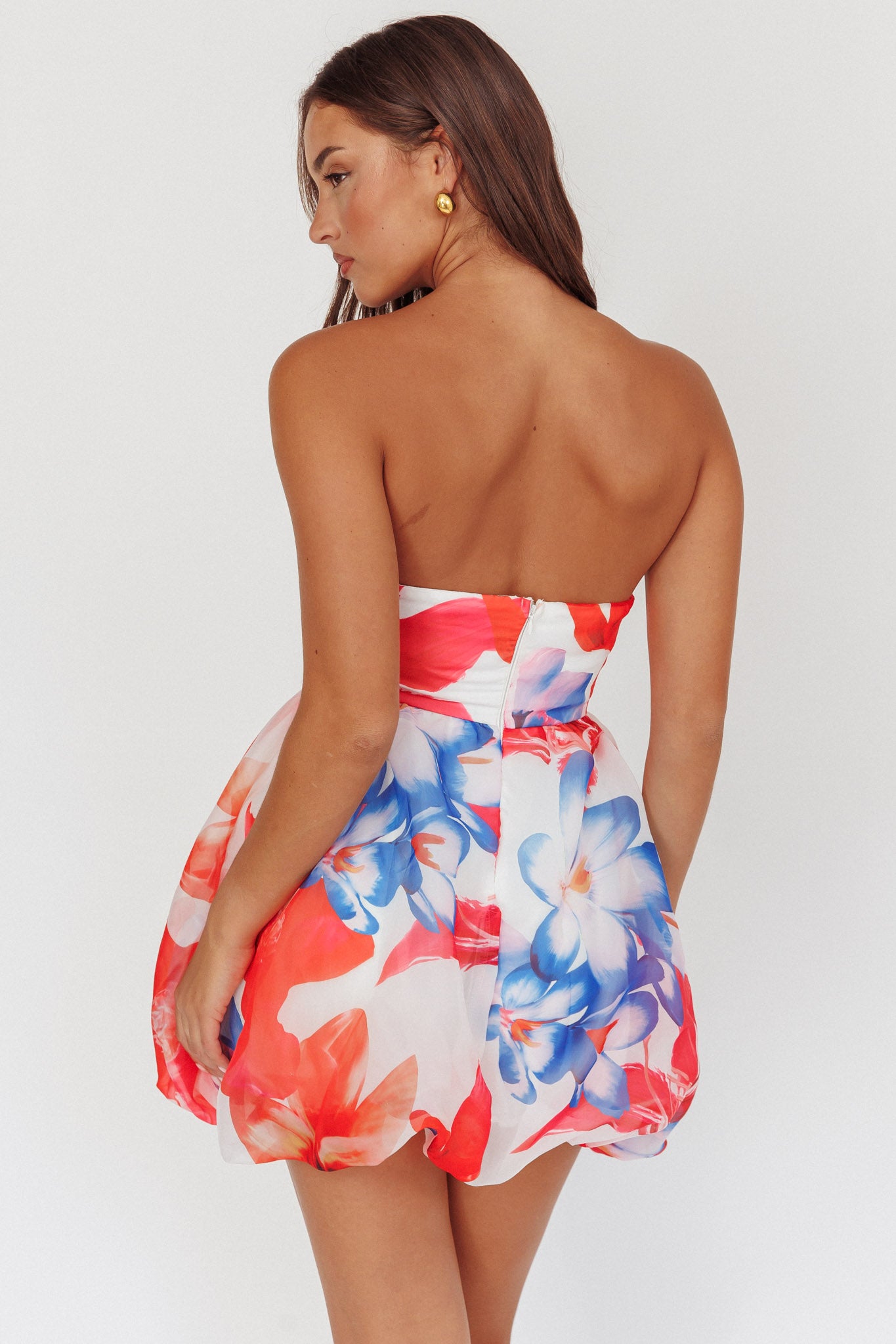 Kandi Strapless Bubble Hem Skirt Floral White by Selfie Leslie