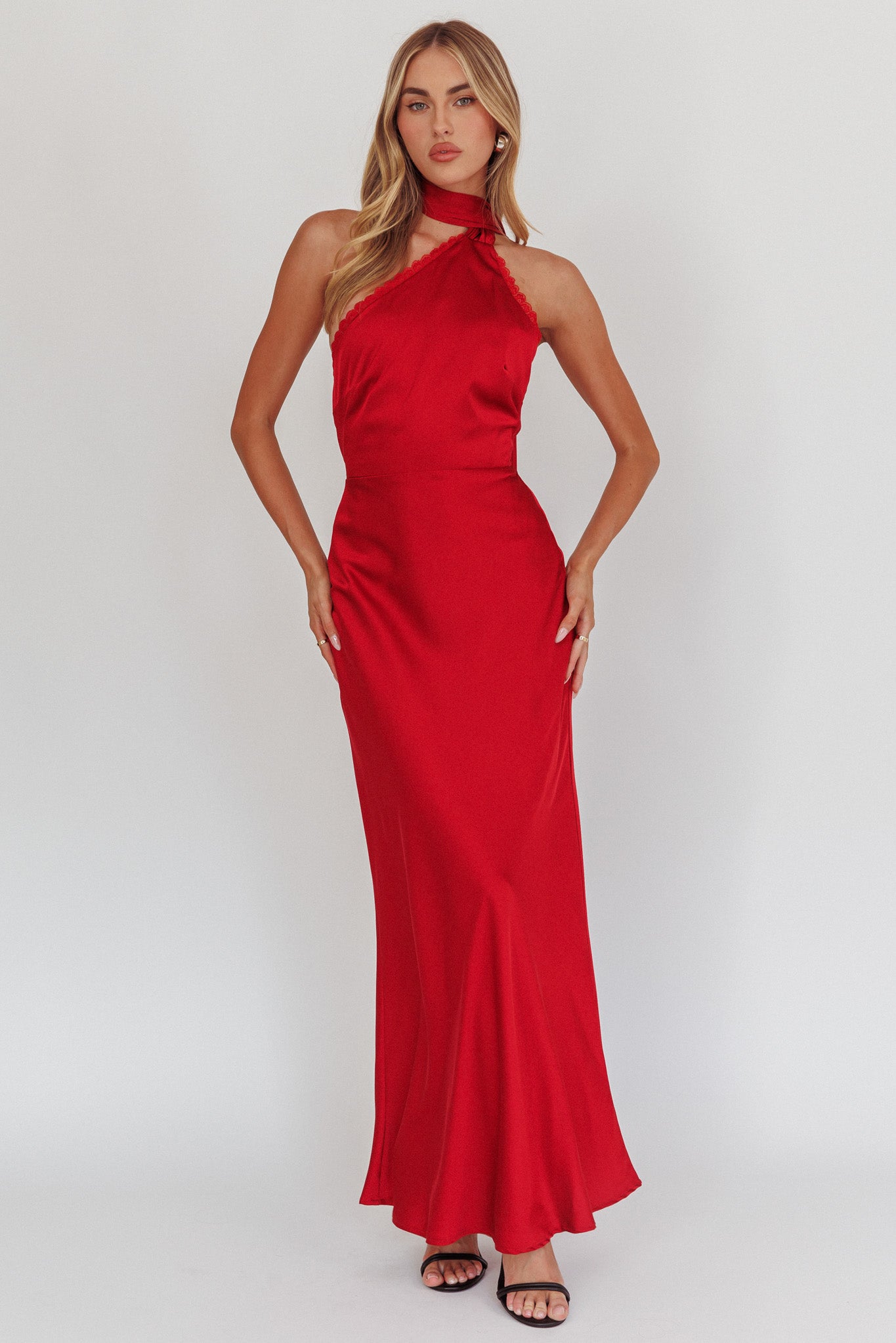 Adora One-Shoulder Maxi Dress Red by Selfie Leslie