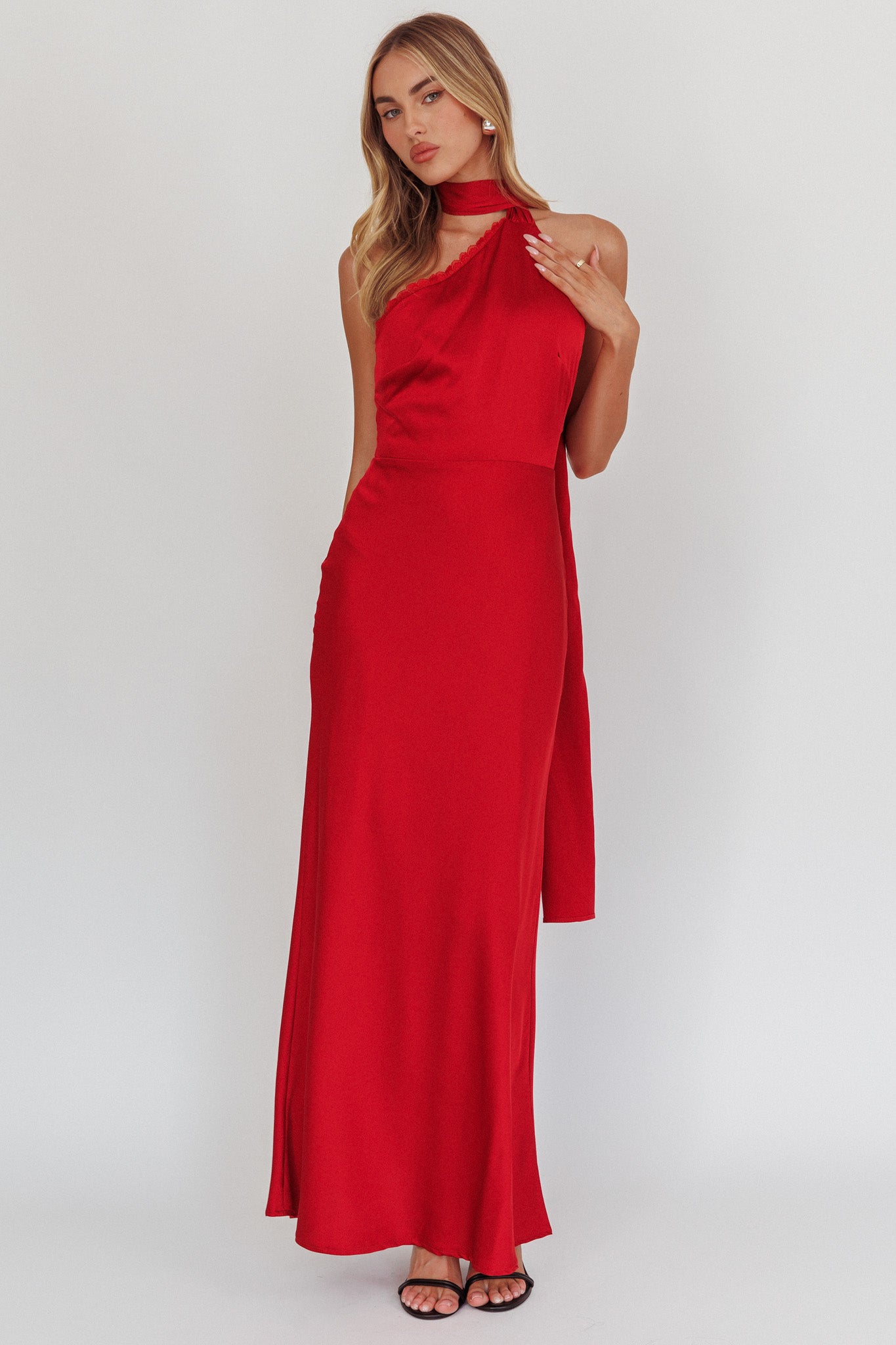 Adora One-Shoulder Maxi Dress Red by Selfie Leslie