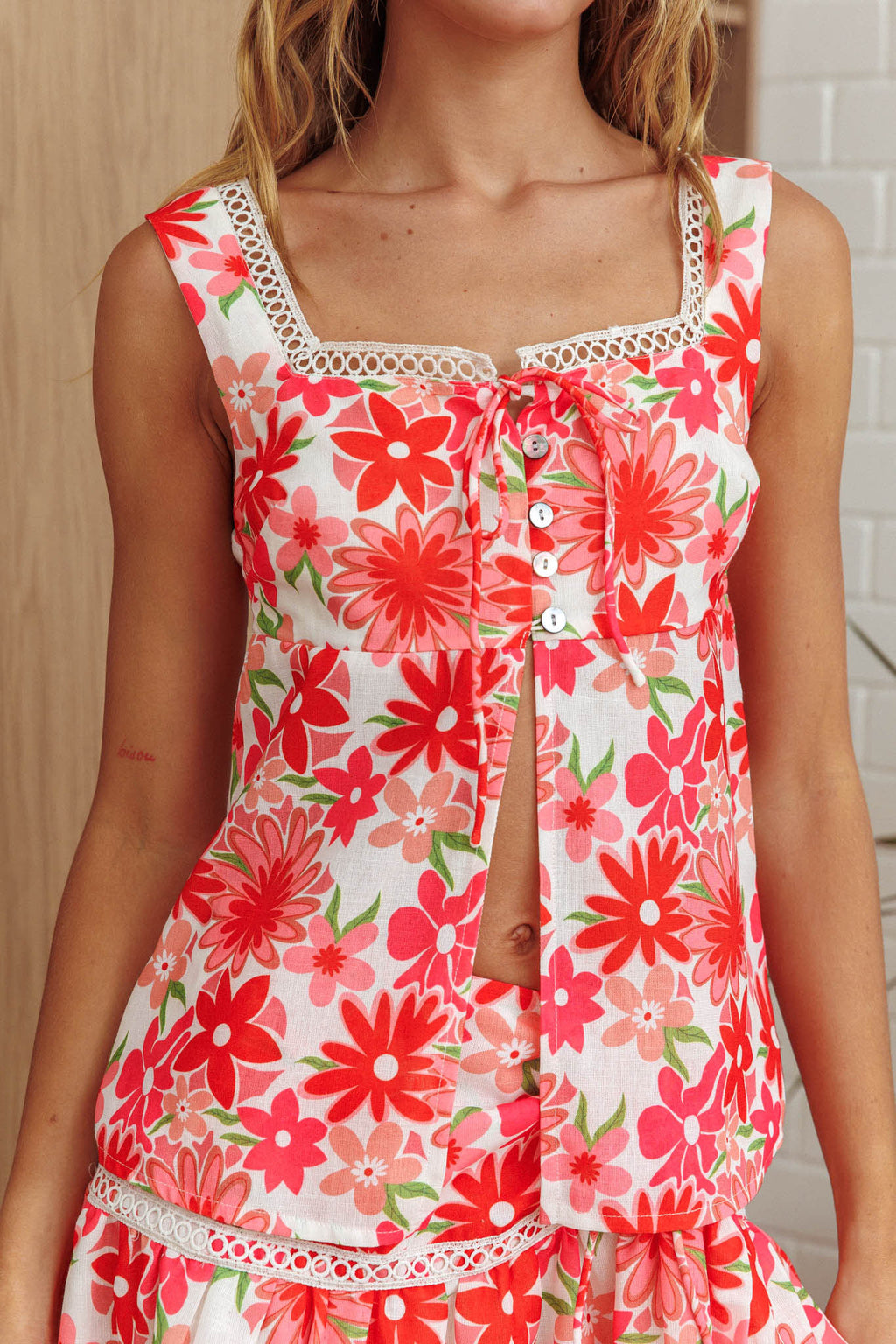 Always Together Button Bust Top Floral Pink by Selfie Leslie