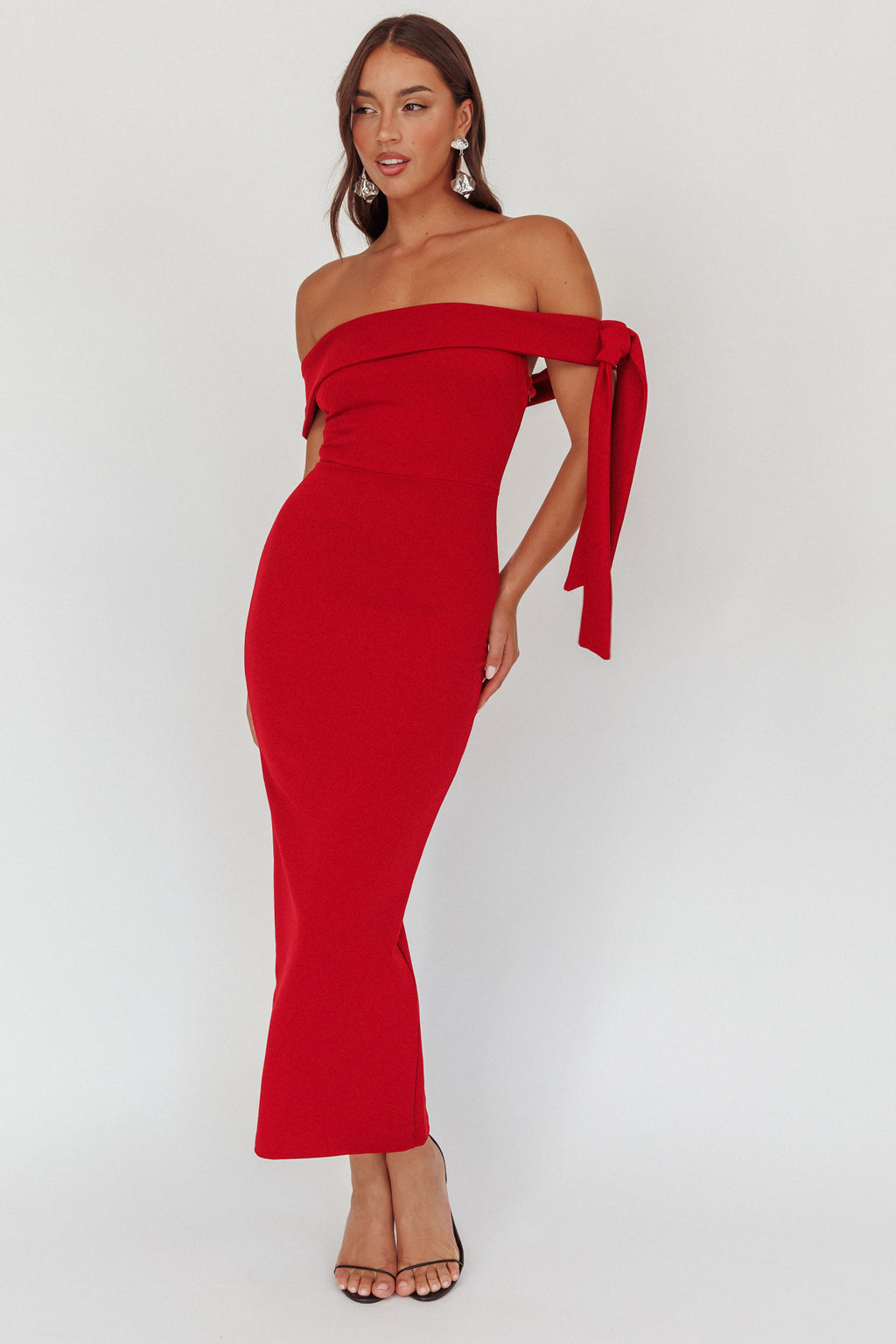 Aurora Sky Off-Shoulder Tie Maxi Dress Cherry by Selfie Leslie