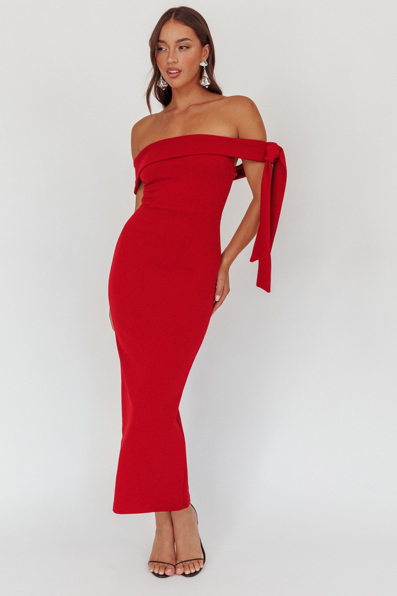 Aurora Sky Off-Shoulder Tie Maxi Dress Cherry by Selfie Leslie